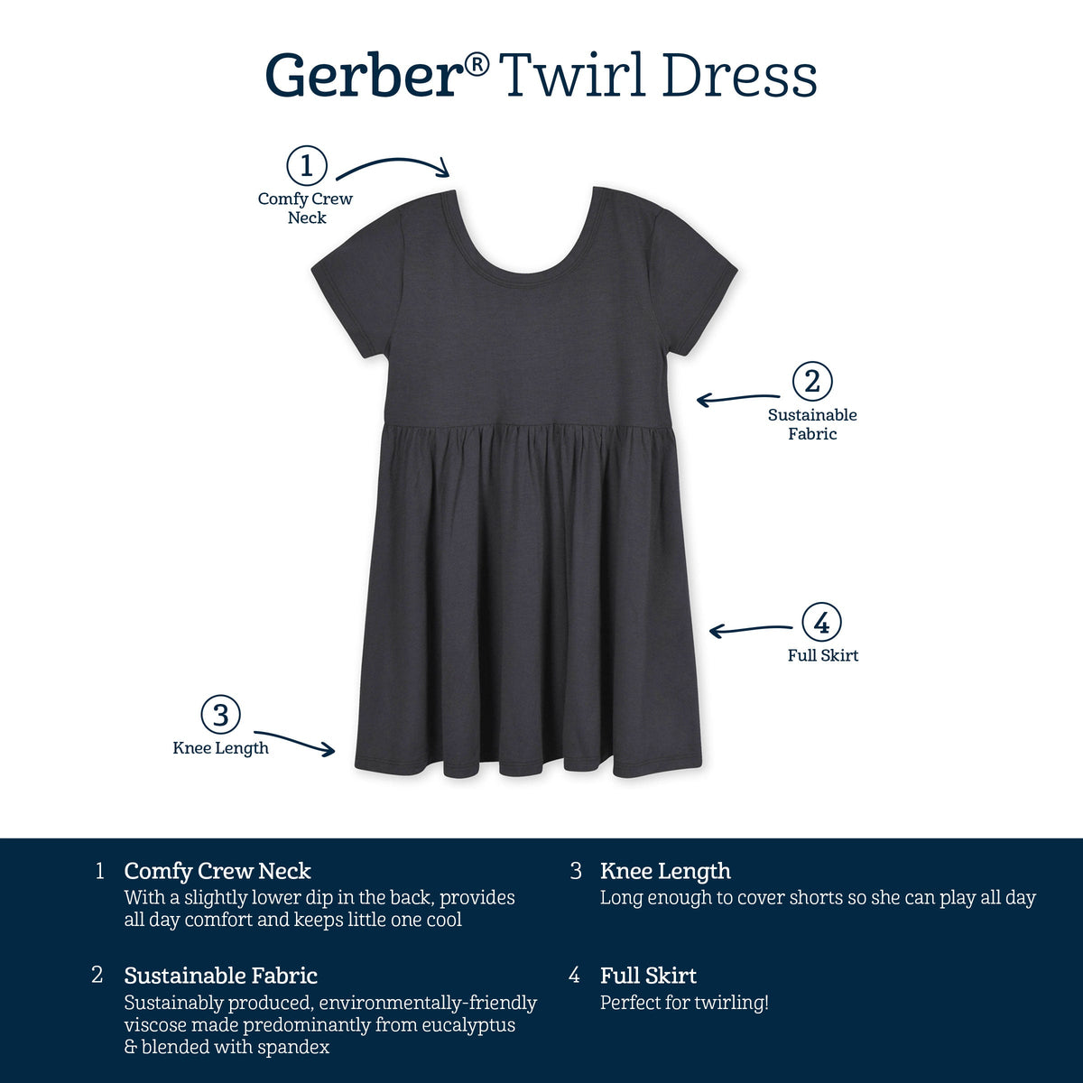 Infant & Toddler Girls Shadow Buttery Soft Viscose Made from Eucalyptus Twirl Dress-Gerber Childrenswear Wholesale