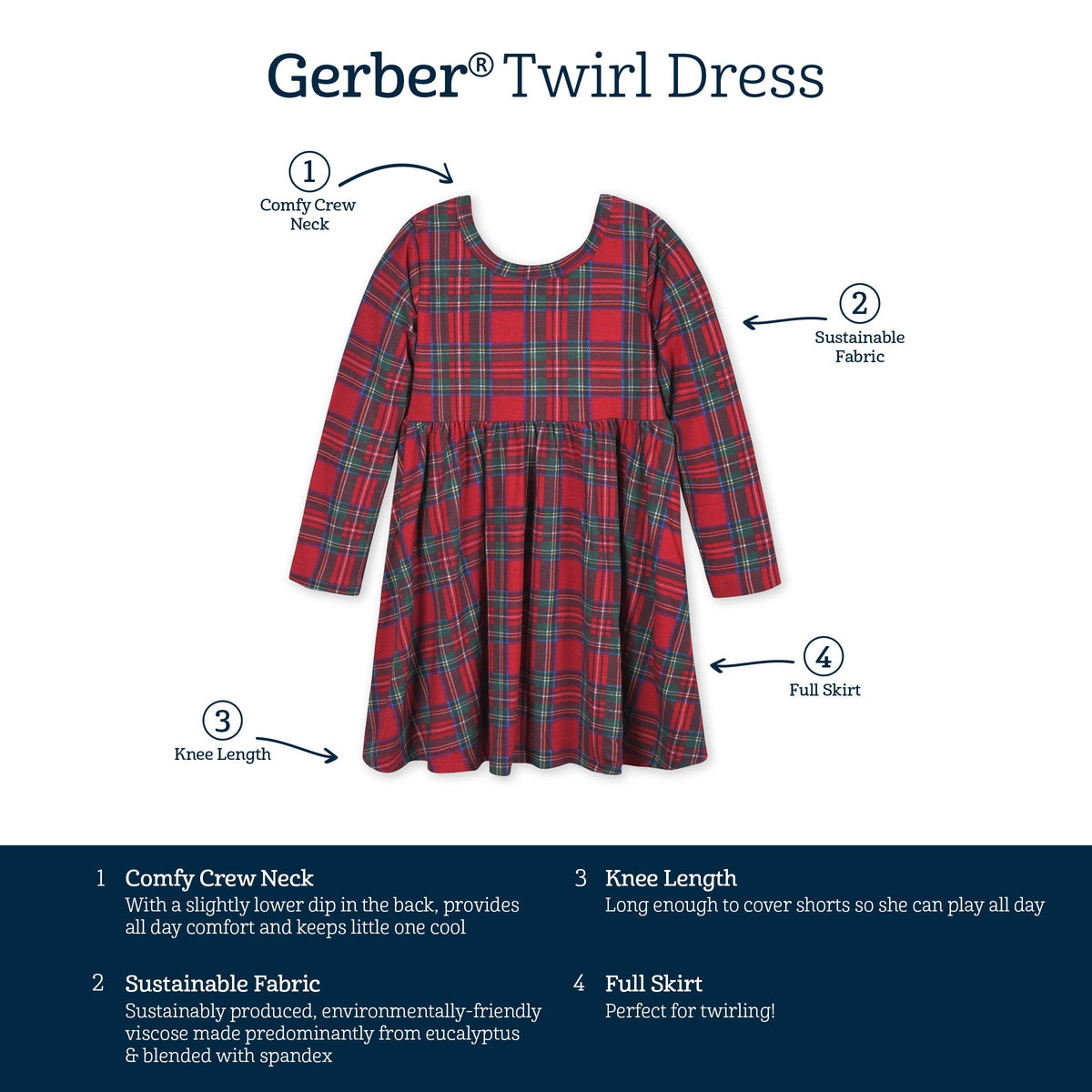Infant & Toddler Girls Plaid About You Buttery Soft Viscose Made from Eucalyptus Holiday Twirl Dress-Gerber Childrenswear Wholesale