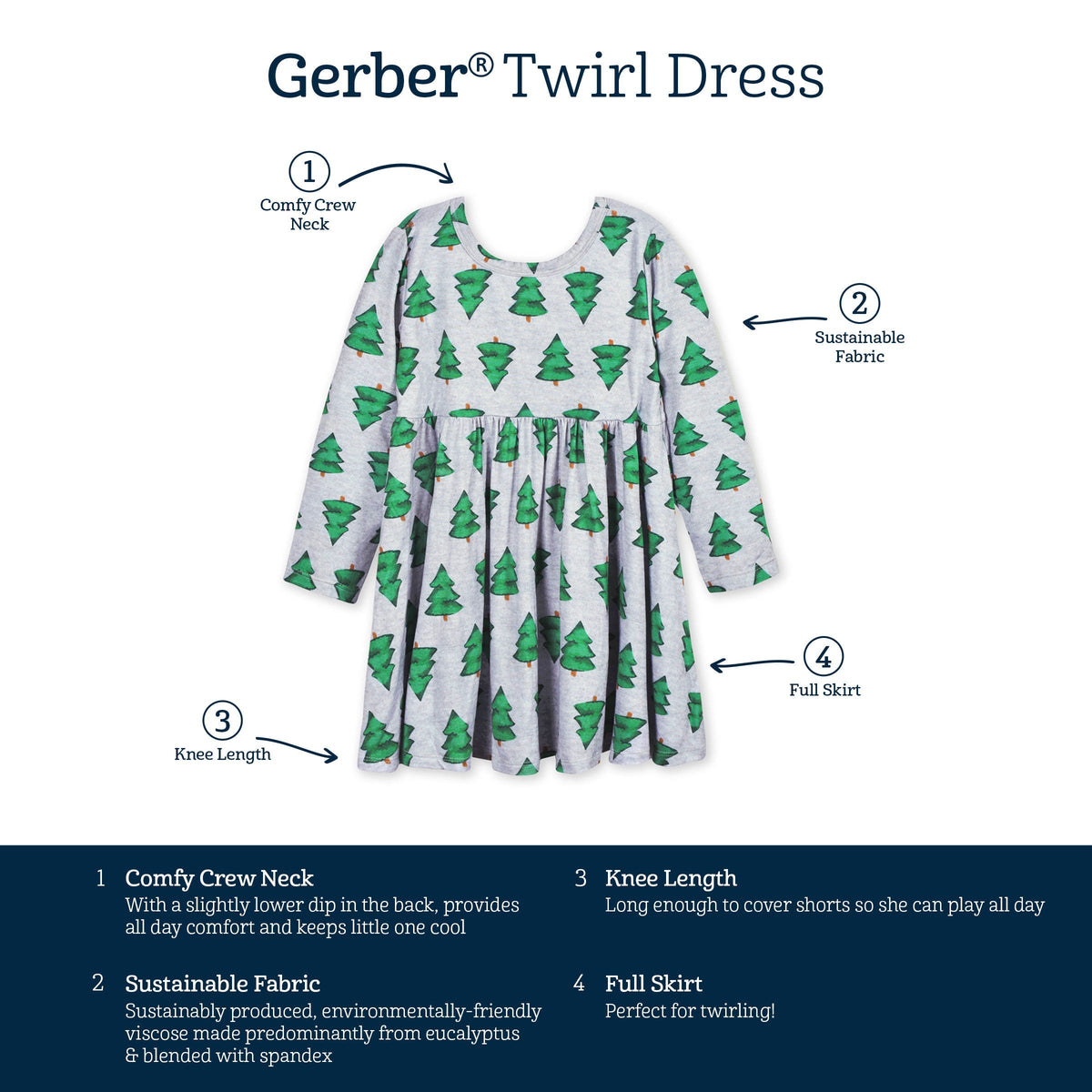 Infant & Toddler Girls Spruce Buttery Soft Viscose Made from Eucalyptus Holiday Twirl Dress-Gerber Childrenswear Wholesale