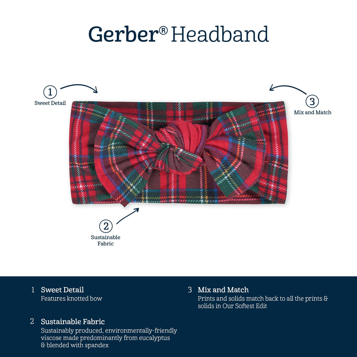 Girls Plaid About You Buttery Soft Viscose Made from Eucalyptus Holiday Headband-Gerber Childrenswear Wholesale
