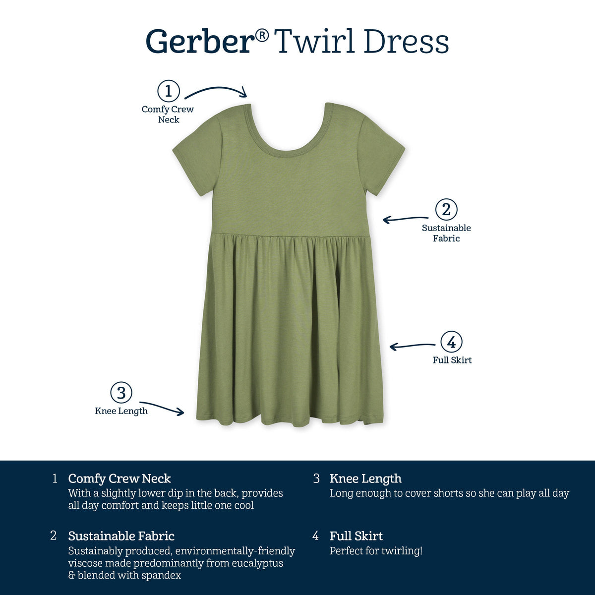 Infant & Toddler Girls Moss Buttery Soft Viscose Made from Eucalyptus Twirl Dress-Gerber Childrenswear Wholesale