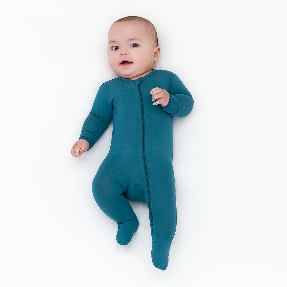 Baby & Toddler Ocean Teal Buttery Soft Viscose Made from Eucalyptus Snug Fit Footed Pajamas, view 1