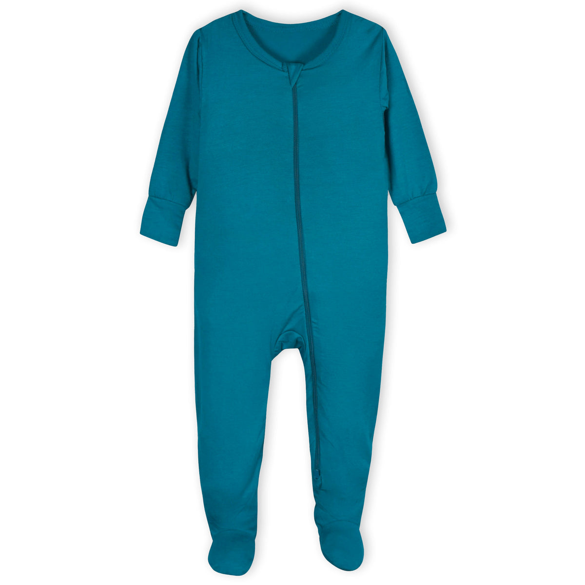 Baby & Toddler Ocean Teal Buttery Soft Viscose Made from Eucalyptus Snug Fit Footed Pajamas, view 2