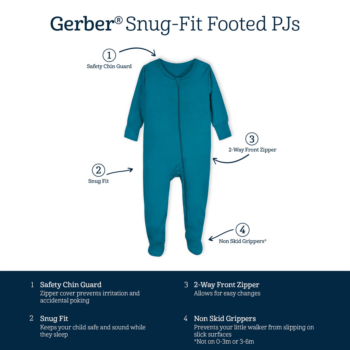 Baby & Toddler Ocean Teal Buttery Soft Viscose Made from Eucalyptus Snug Fit Footed Pajamas-Gerber Childrenswear Wholesale