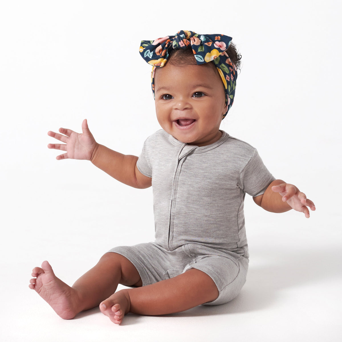 Baby Glacier Gray Buttery Soft Viscose Made from Eucalyptus Snug Fit Romper, lifestyle photo 1