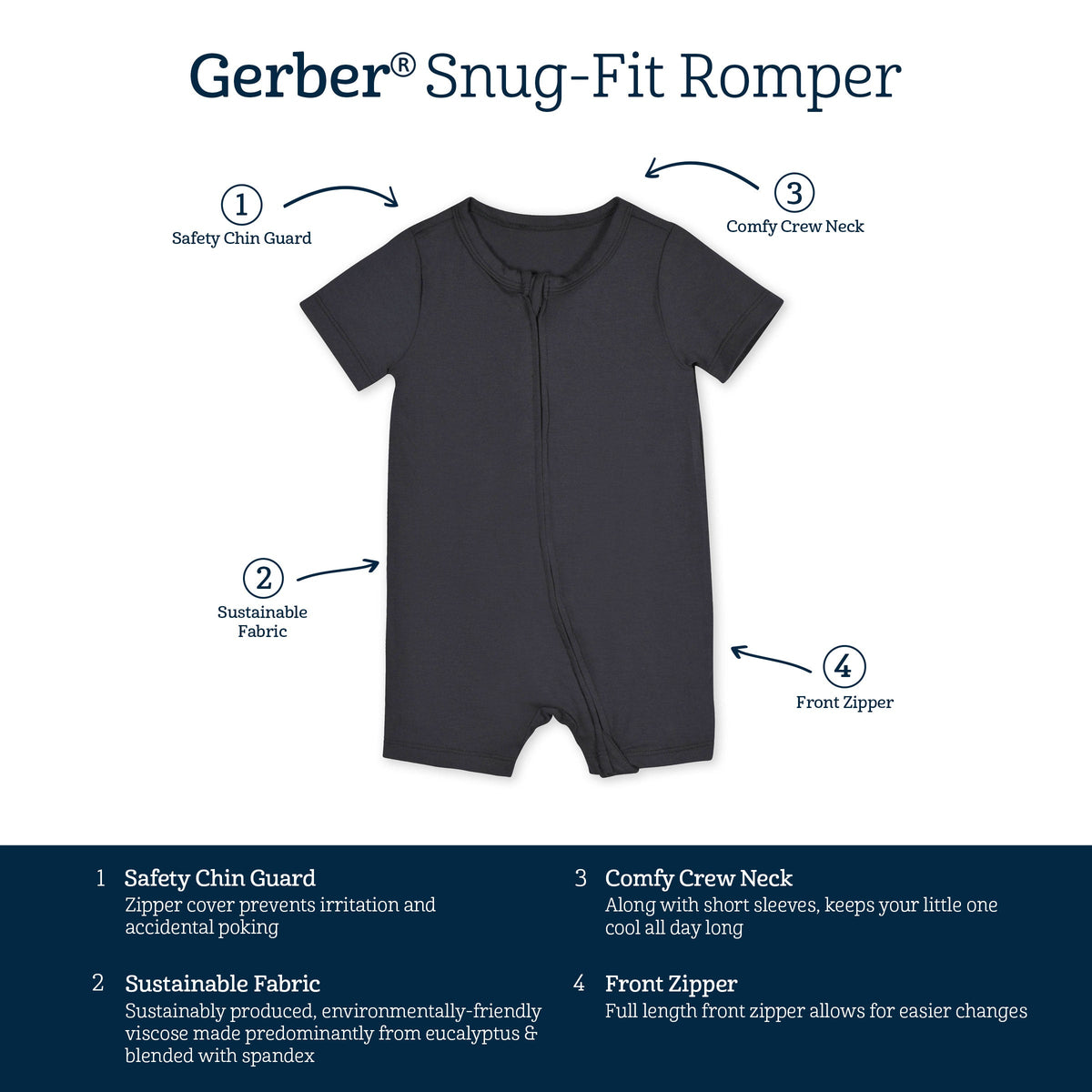 Baby Shadow Buttery Soft Viscose Made from Eucalyptus Snug Fit Romper-Gerber Childrenswear Wholesale