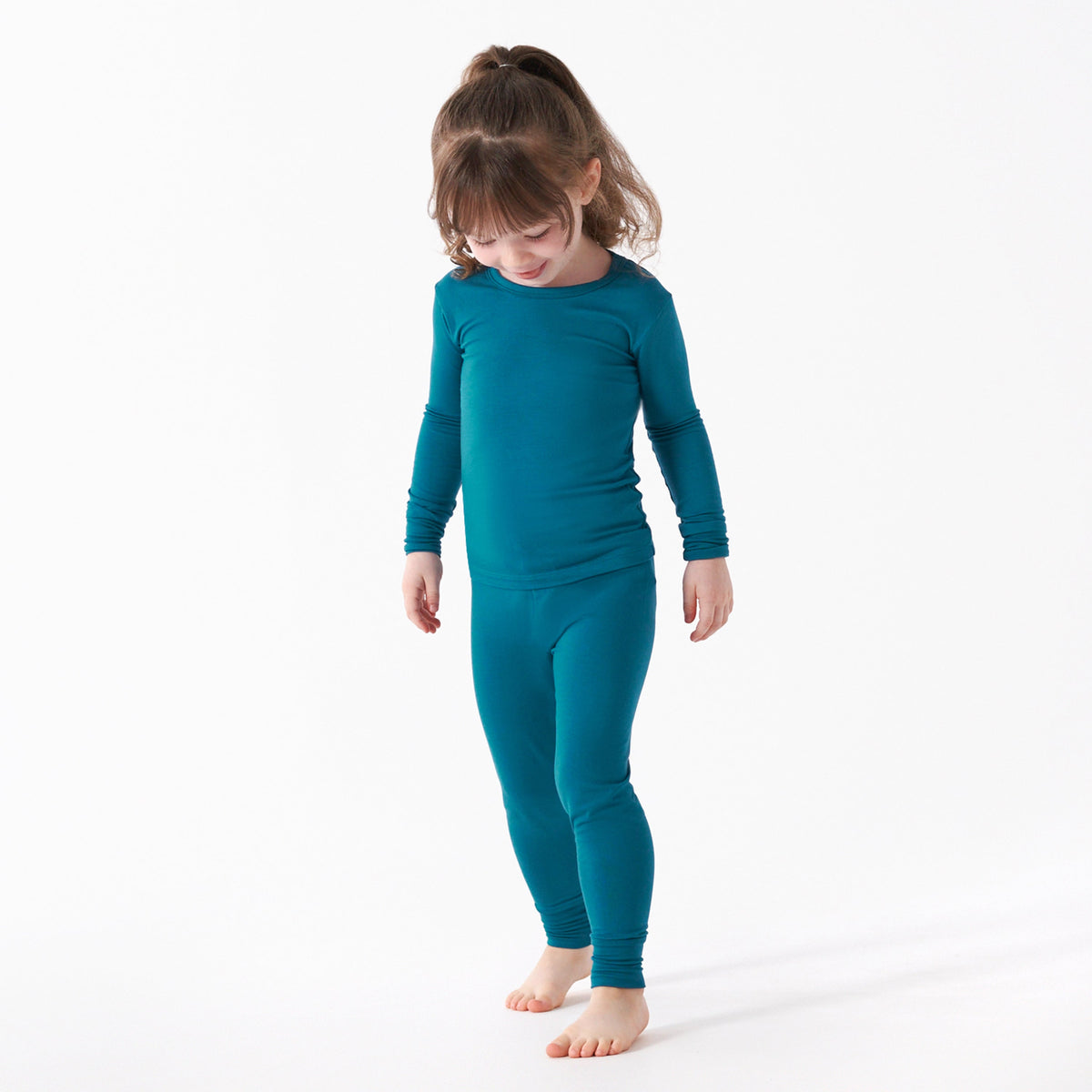 2-Piece Infant & Toddler Ocean Teal Buttery Soft Viscose Made from Eucalyptus Snug Fit Pajamas, lifestyle photo 2