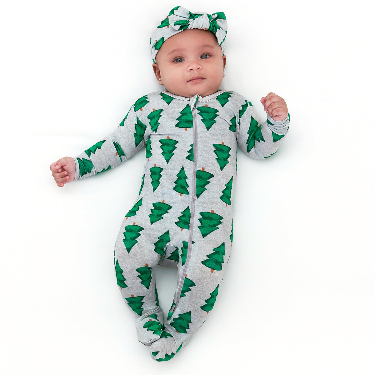 Baby Spruce Buttery Soft Viscose Made from Eucalyptus Snug Fit Footed Holiday Pajamas, view 3