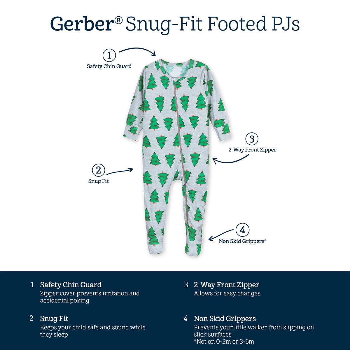 Baby Spruce Buttery Soft Viscose Made from Eucalyptus Snug Fit Footed Holiday Pajamas-Gerber Childrenswear Wholesale
