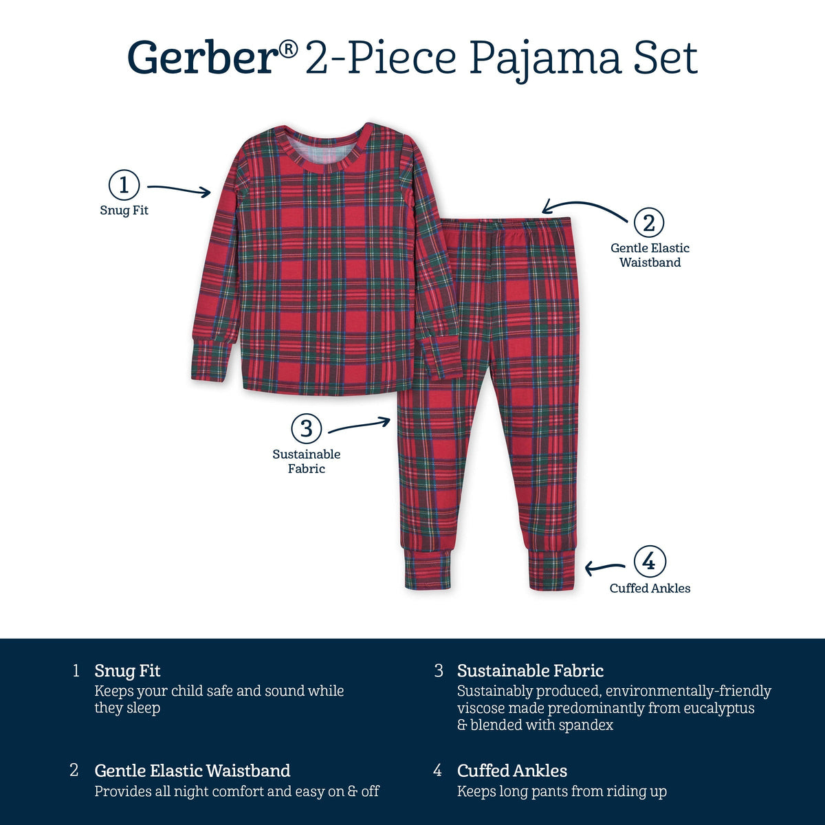 2-Piece Infant & Toddler Plaid About You Buttery Soft Viscose Made from Eucalyptus Snug Fit Holiday Pajamas-Gerber Childrenswear Wholesale