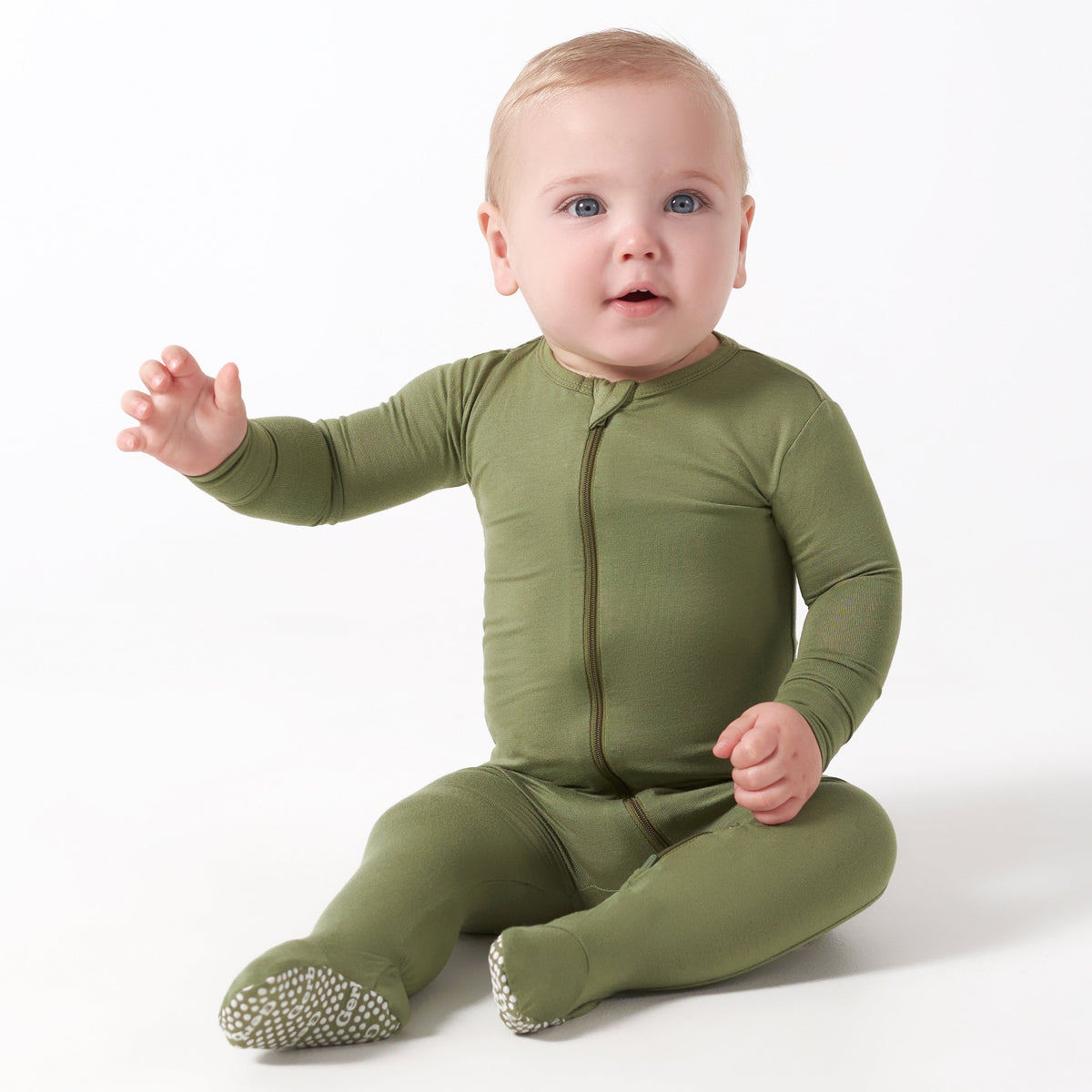 Baby & Toddler Moss Buttery Soft Viscose Made from Eucalyptus Snug Fit Footed Pajamas, lifestyle photo 1