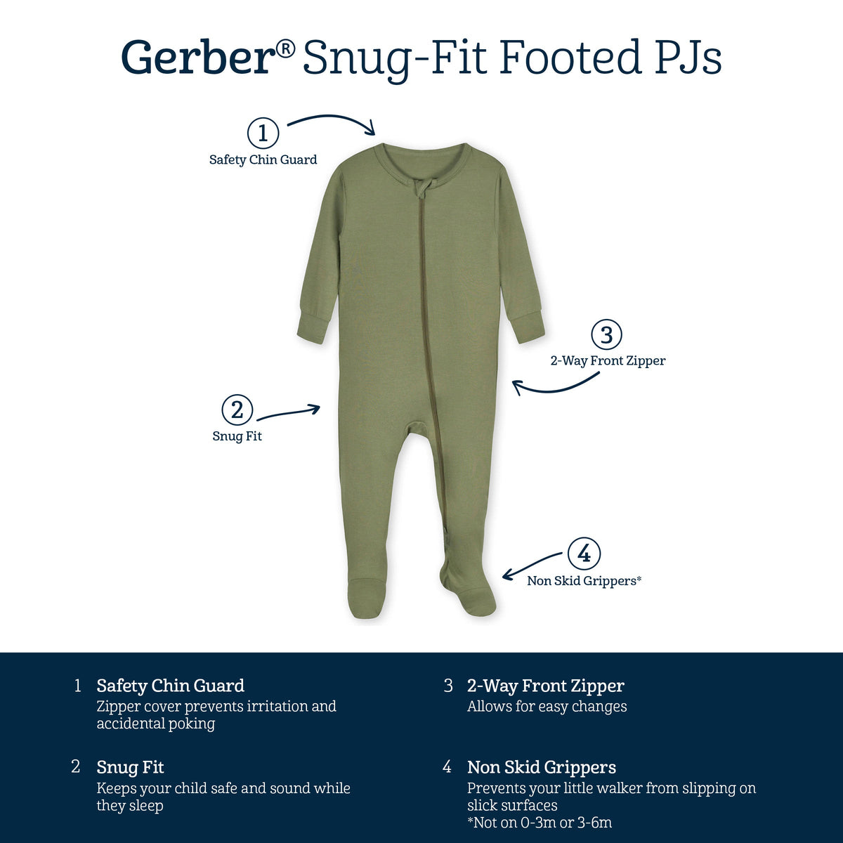 Baby & Toddler Moss Buttery Soft Viscose Made from Eucalyptus Snug Fit Footed Pajamas-Gerber Childrenswear Wholesale