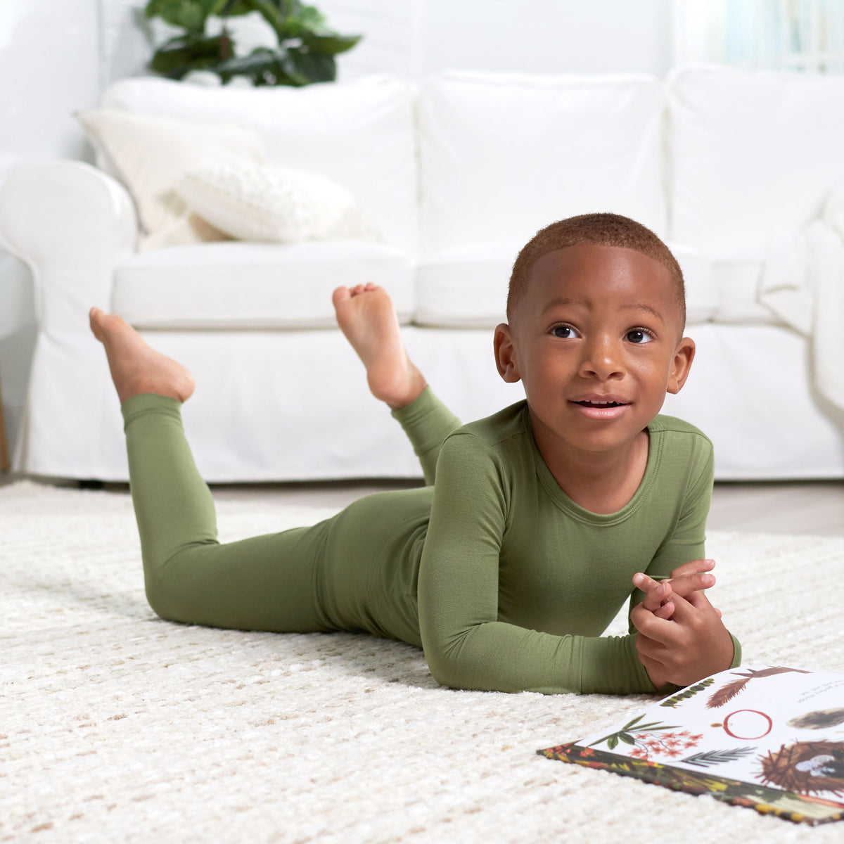 2-Piece Infant & Toddler Moss Buttery Soft Viscose Made from Eucalyptus Snug Fit Pajamas, lifestyle photo 6