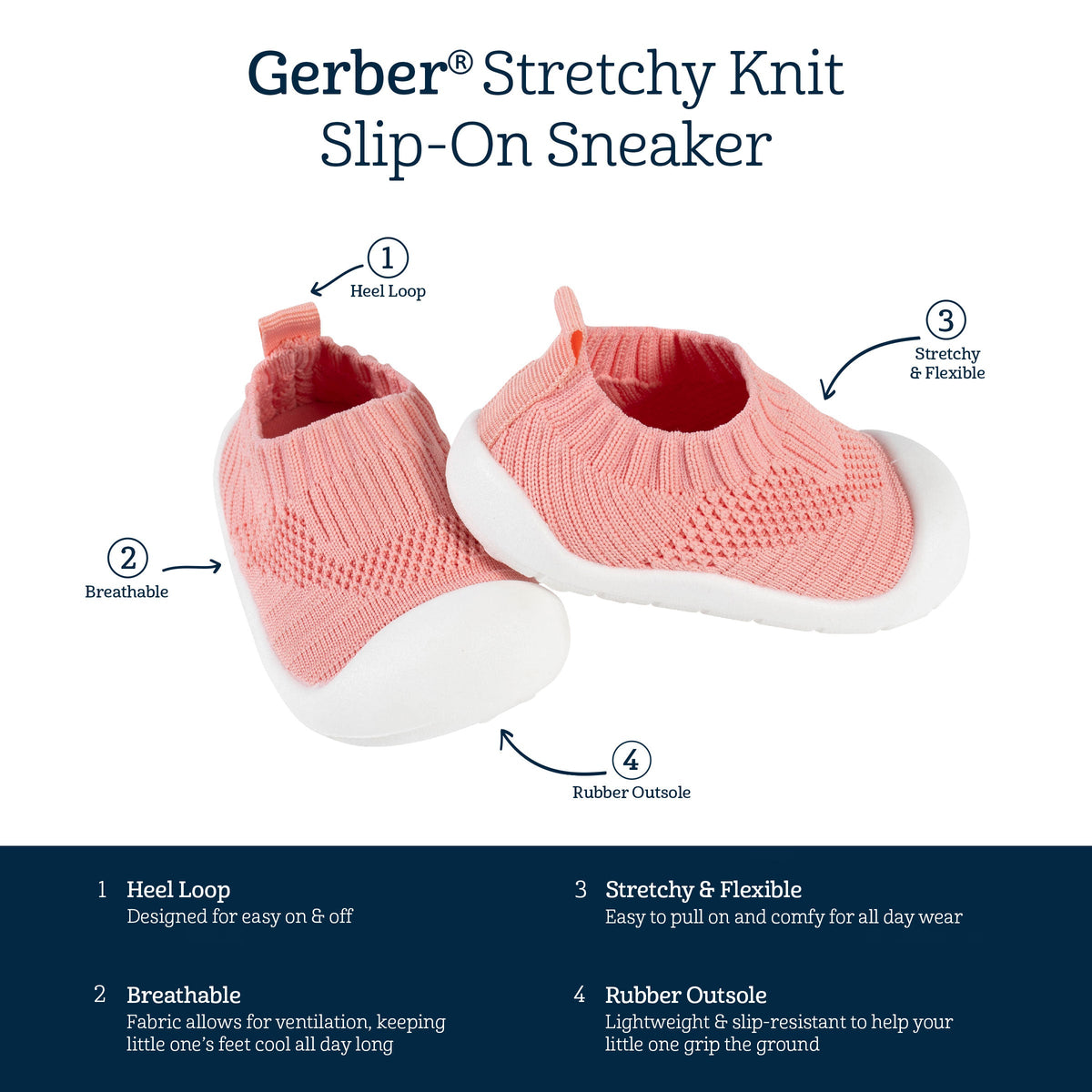 Baby Pink Stretchy Knit Slip-On Sneaker-Gerber Childrenswear Wholesale