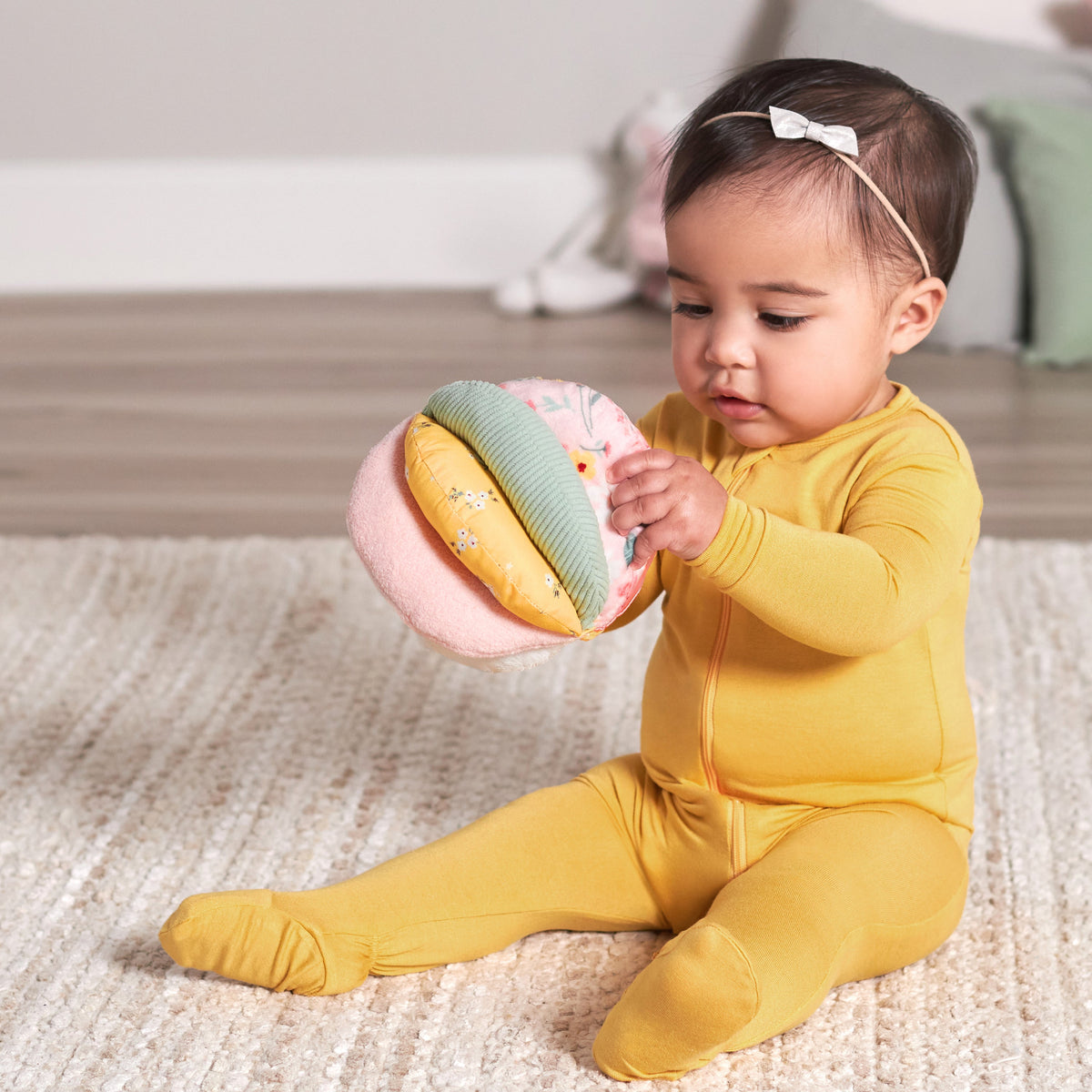 Baby Pink & Yellow Floral Sensory Ball, lifestyle photo 2