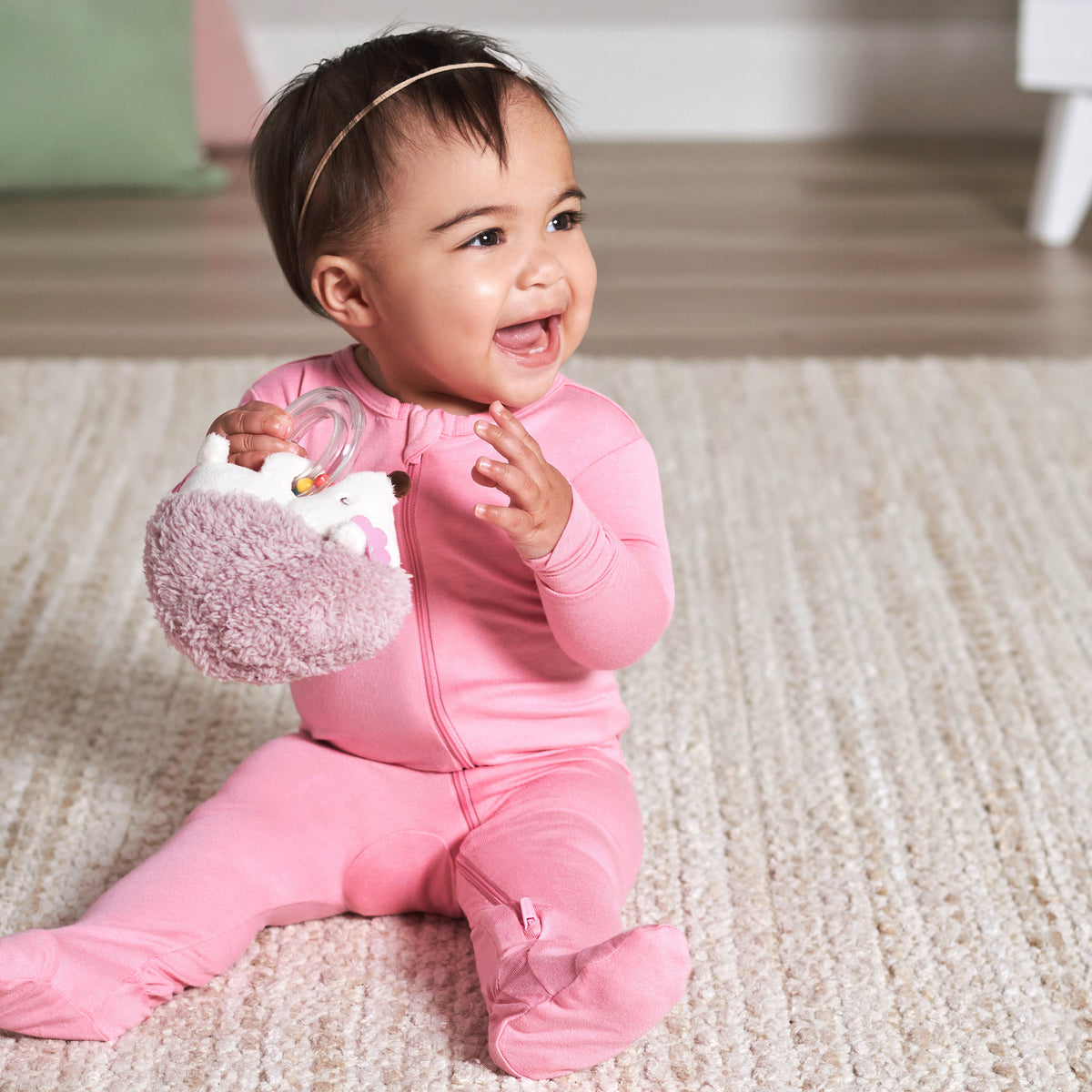2-Piece Baby Bunny & Hedgehog Rattle and Teether Set, lifestyle photo 1