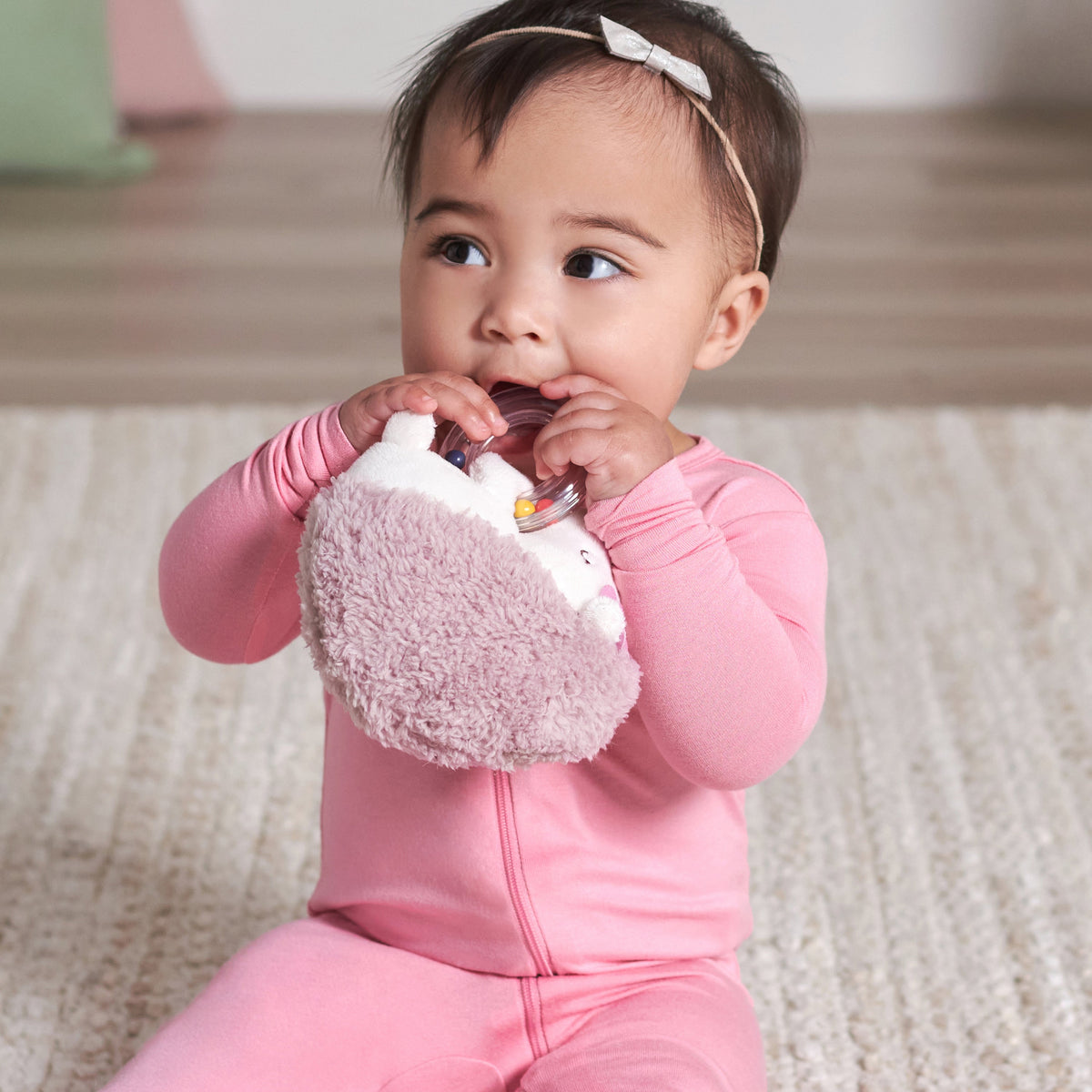 2-Piece Baby Bunny & Hedgehog Rattle and Teether Set, lifestyle photo 5
