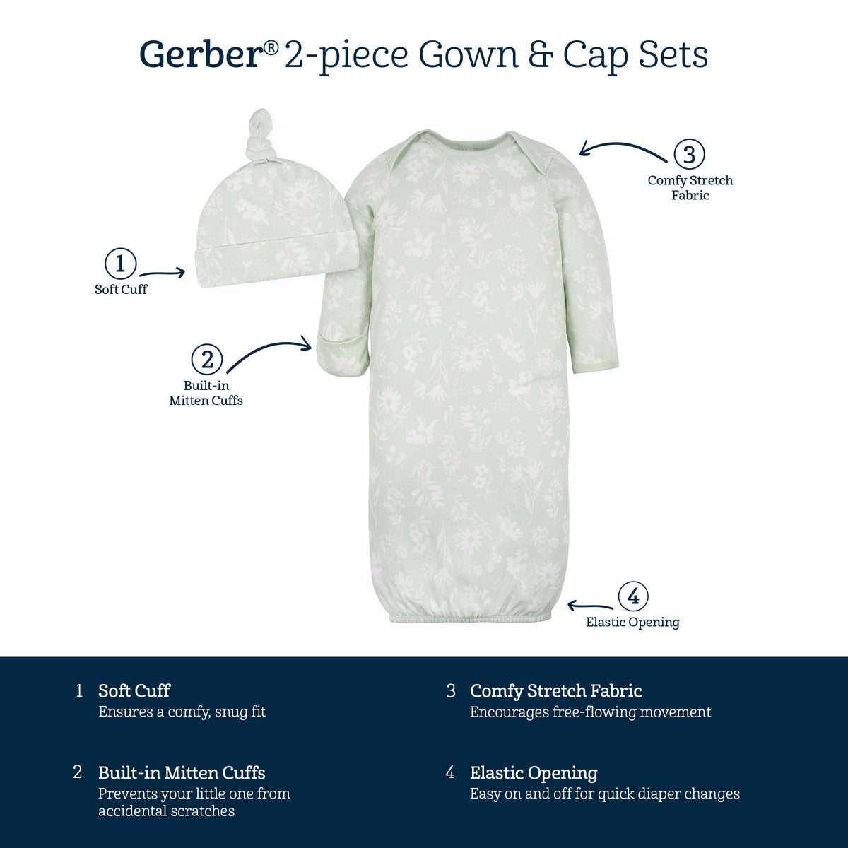 2-Piece Baby Girls Wildflower Gown & Cap Set-Gerber Childrenswear Wholesale