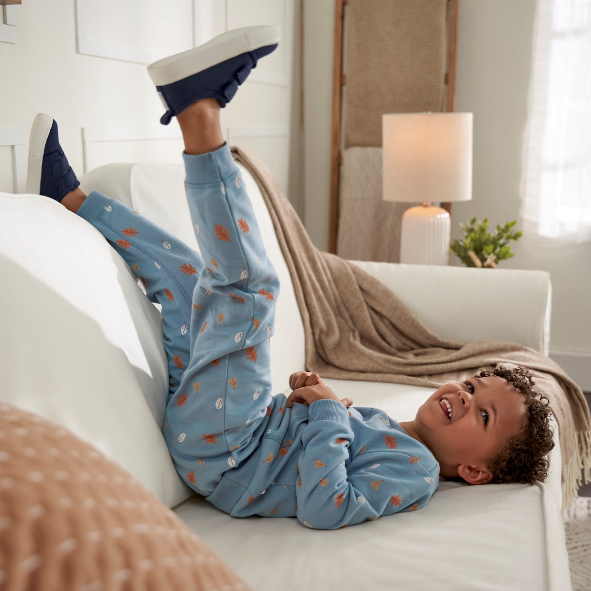 2-Piece Baby & Toddler Boys Blue Leaves Sweatshirt & Pant Set, lifestyle photo 1