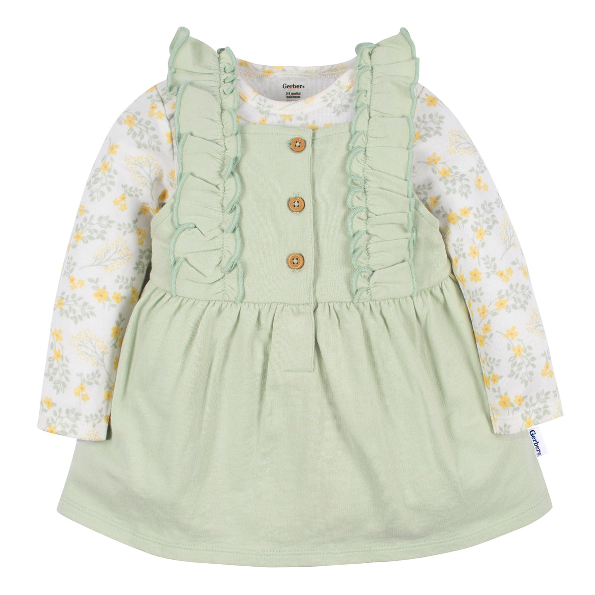 2-Piece Baby Girls Green Floral Jumper & Bodysuit Set, additional view 3
