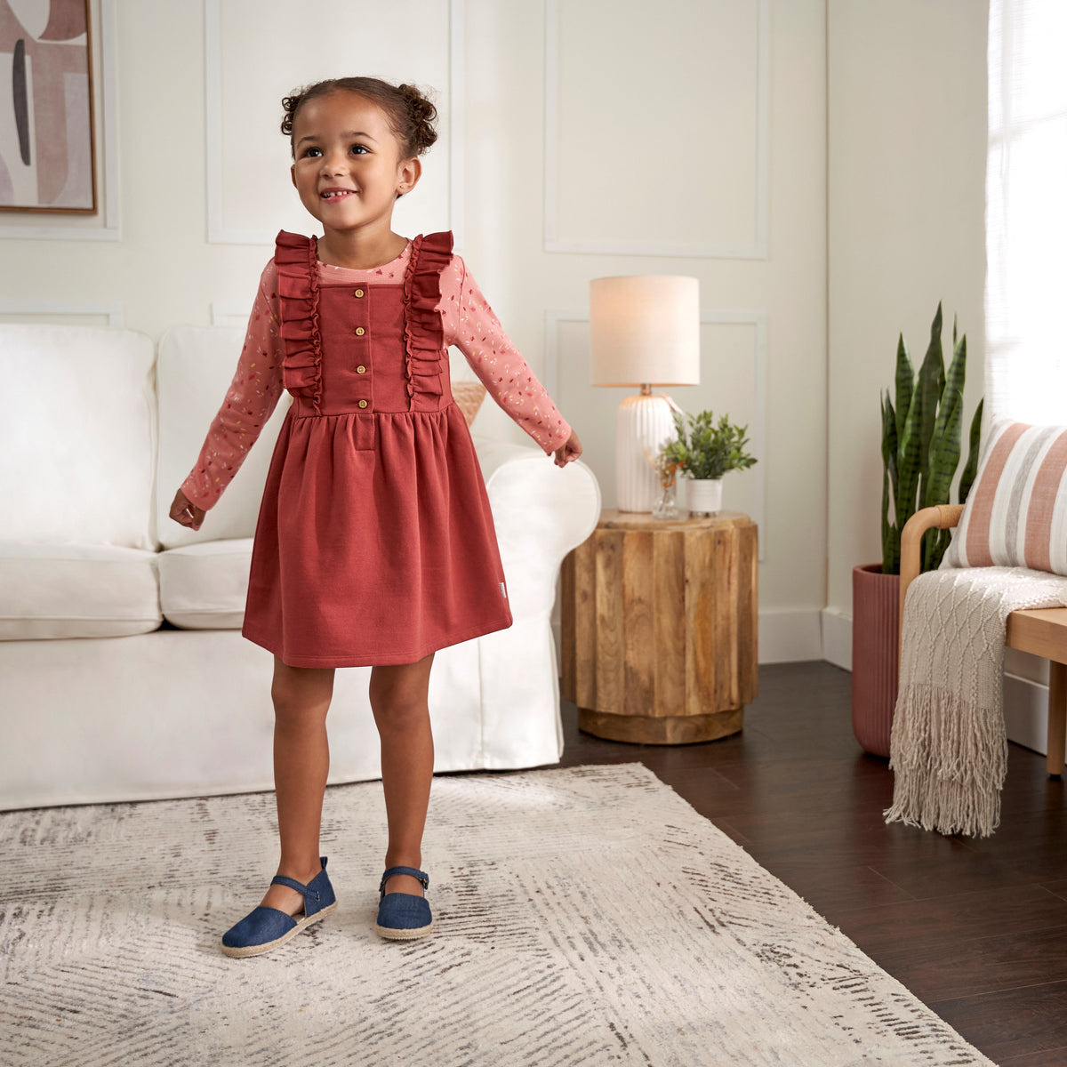 2-Piece Infant & Toddler Girls Orange Leaves Jumper & Top Set, lifestyle photo 1