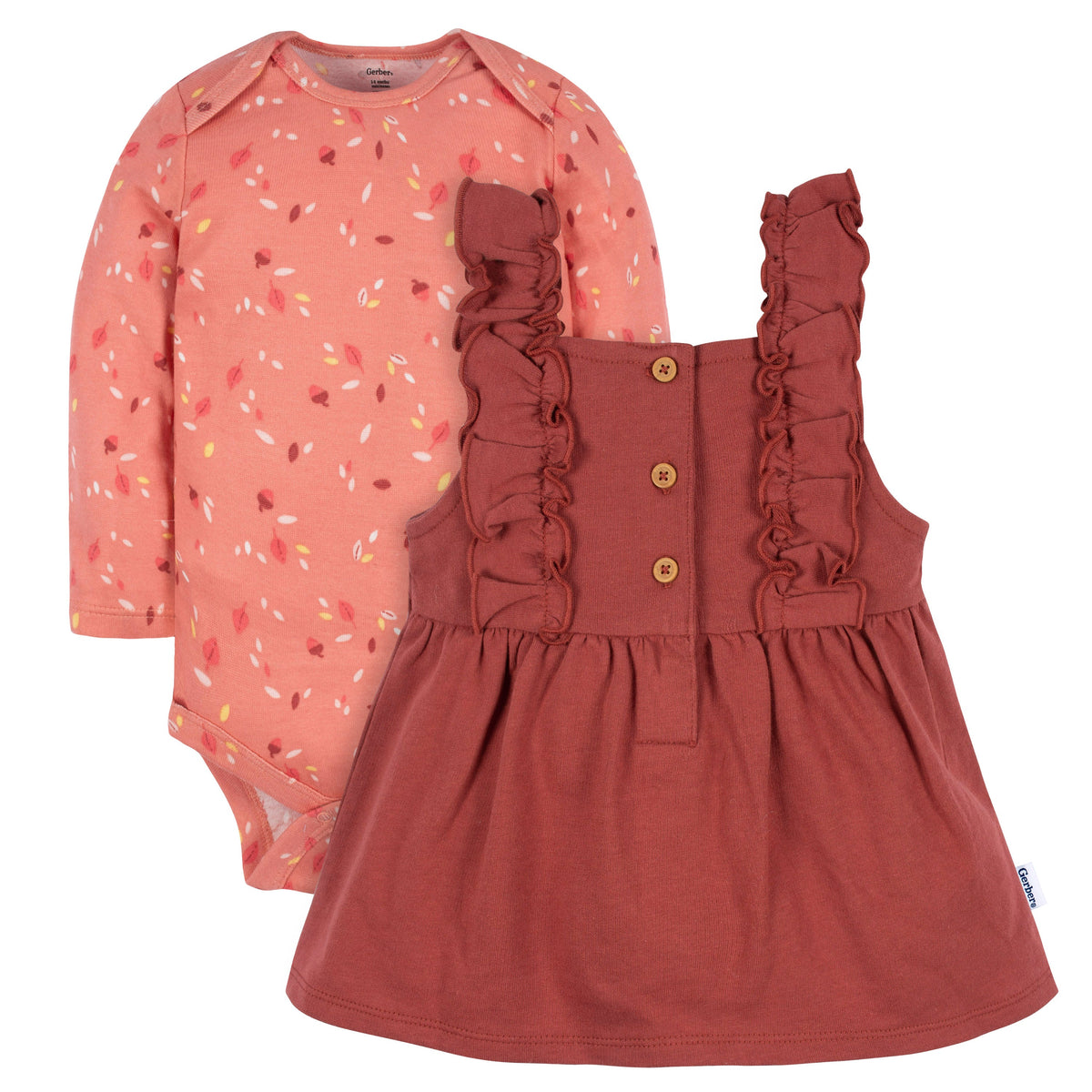 2-Piece Baby Girls Orange Leaves Jumper & Bodysuit Set, view 2