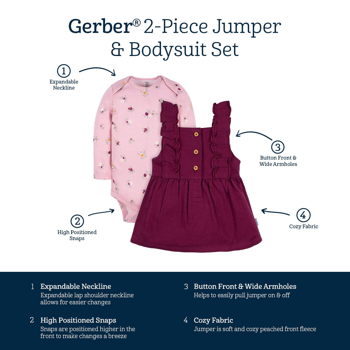 2-Piece Baby Girls Purple Floral Jumper & Bodysuit Set, view 6