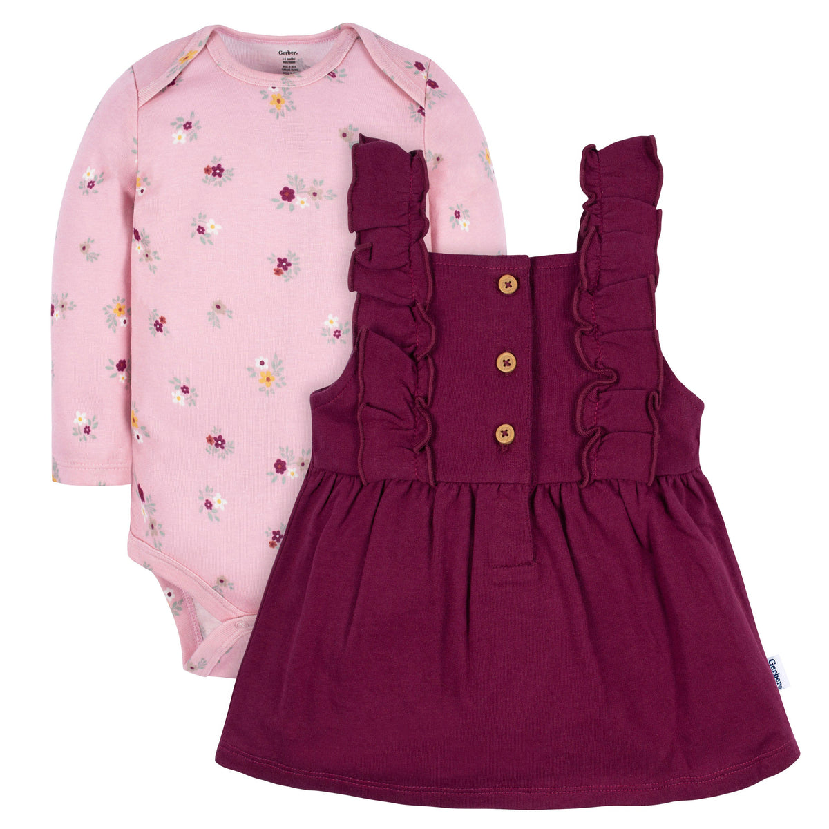 2-Piece Baby Girls Purple Floral Jumper & Bodysuit Set, view 2