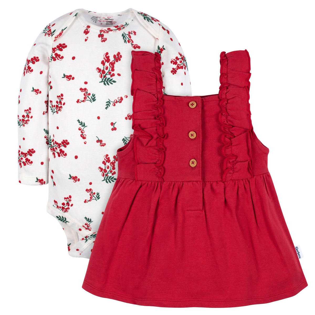 2-Piece Baby Girls Red Holly Berries Jumper & Bodysuit Set, view 2