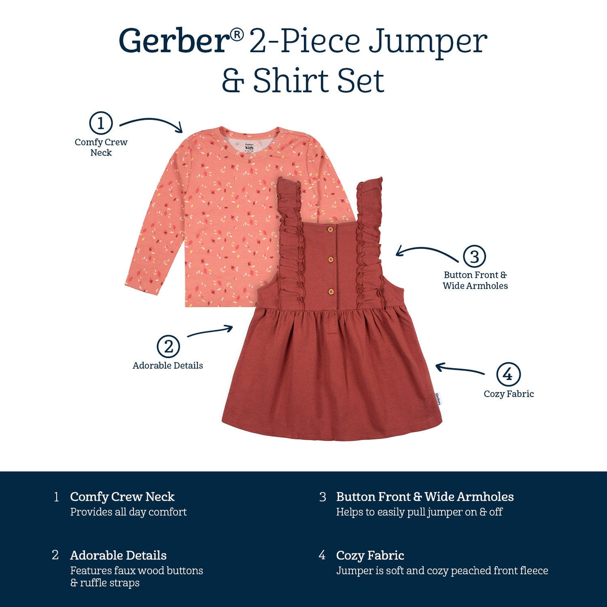 2-Piece Infant & Toddler Girls Orange Leaves Jumper & Top Set, view 7