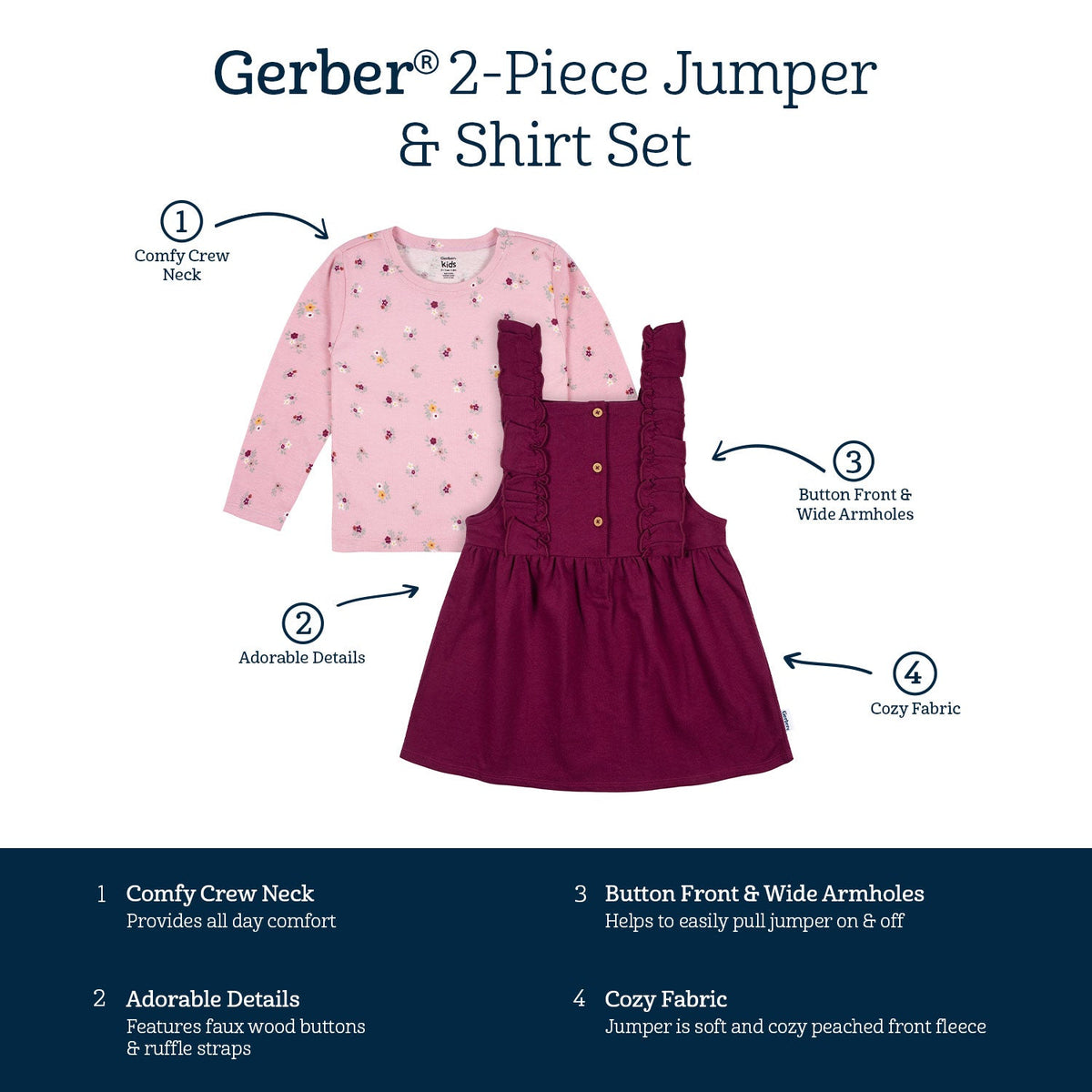 2-Piece Infant & Toddler Girls Purple Floral Jumper & Top Set, view 6