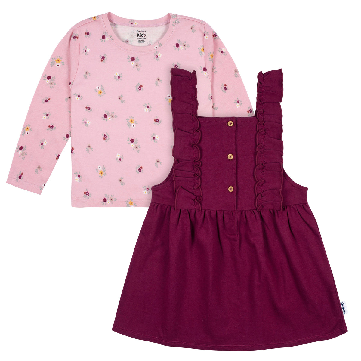 2-Piece Infant & Toddler Girls Purple Floral Jumper & Top Set, view 2