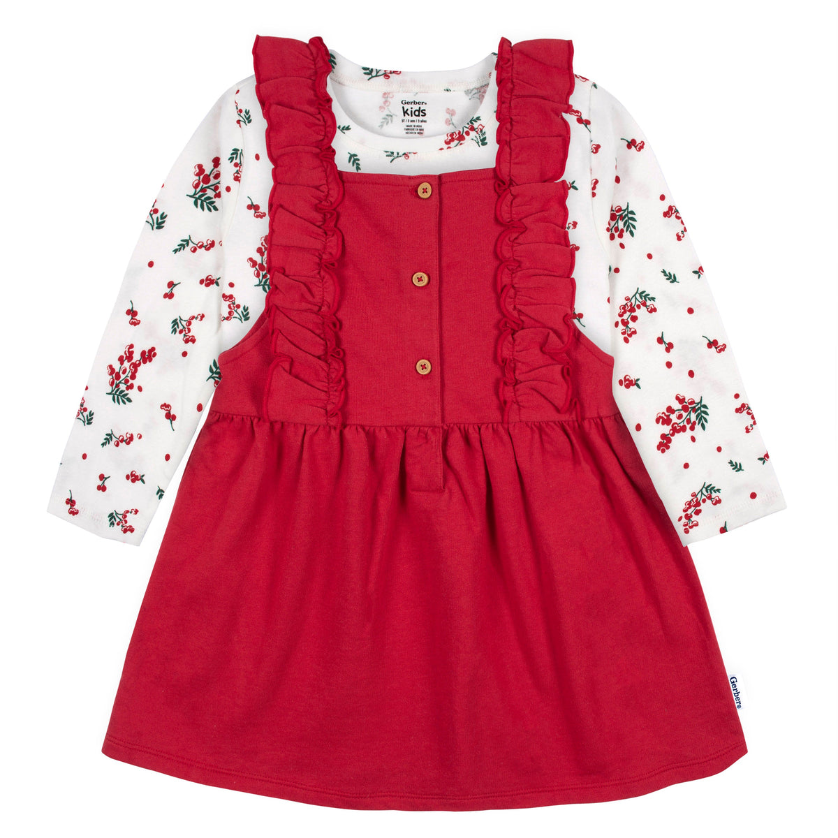 2-Piece Infant & Toddler Girls Red Holly Berries Jumper & Top Set, additional view 3