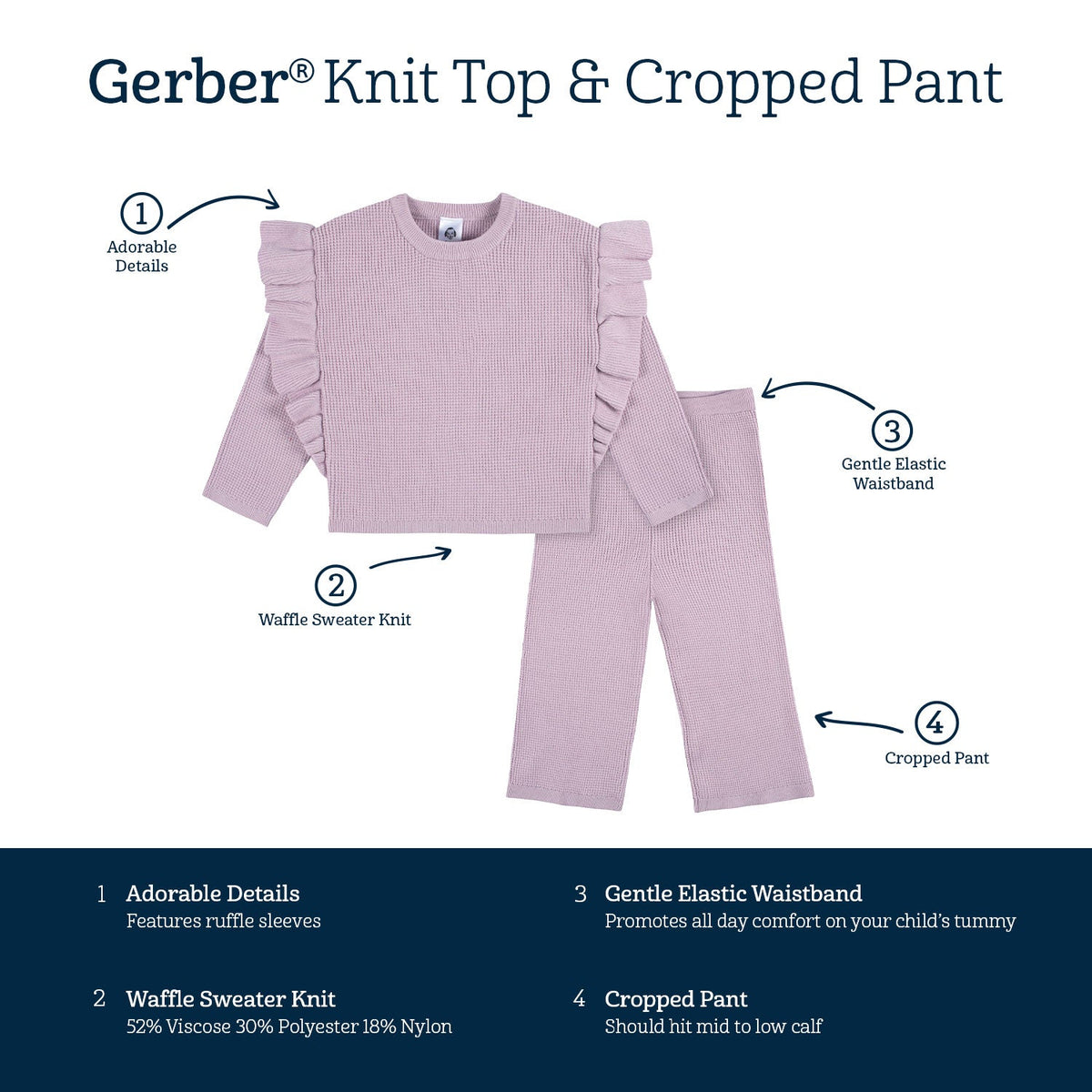 2-Piece Infant and Toddler Girls Lavender Sweater Knit Set, view 7
