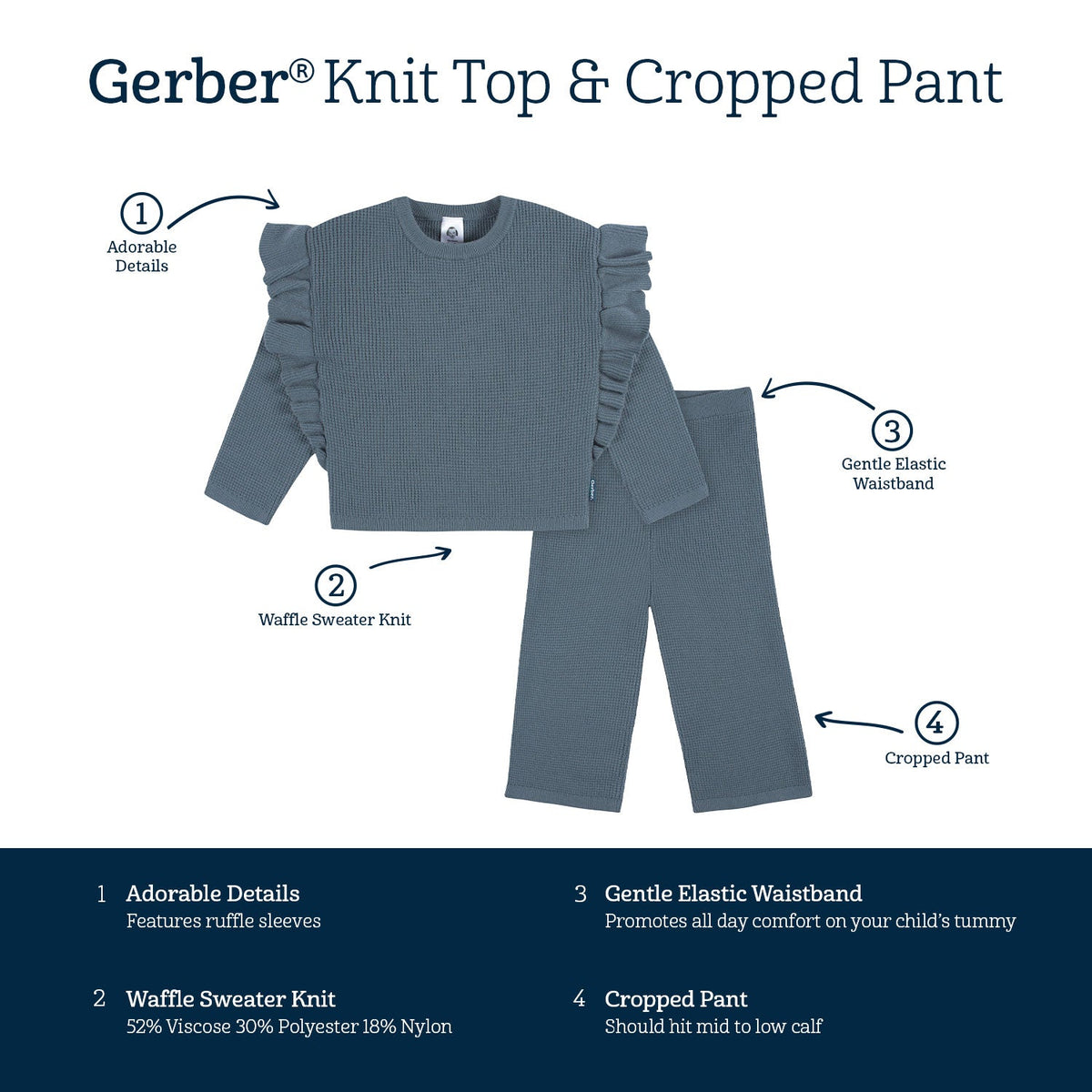 2-Piece Infant and Toddler Girls Teal Sweater Knit Set, view 10