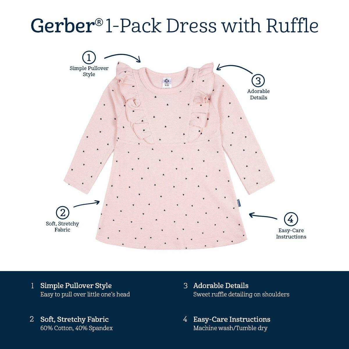 Infant and Toddler Girls Light Pink Dots Dress With Ruffle, view 5