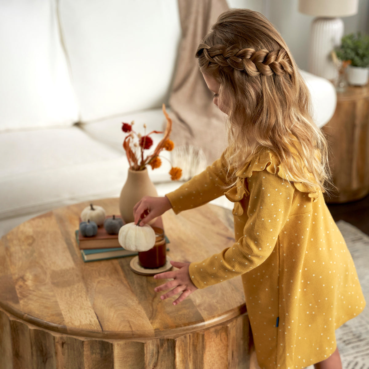 Infant and Toddler Girls Yellow Dots Dress With Ruffle, lifestyle photo 3