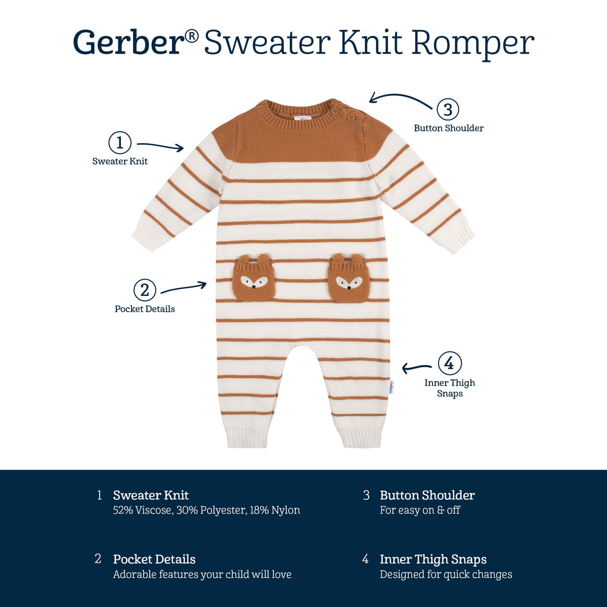 Baby Boys Fox Romper, view 7