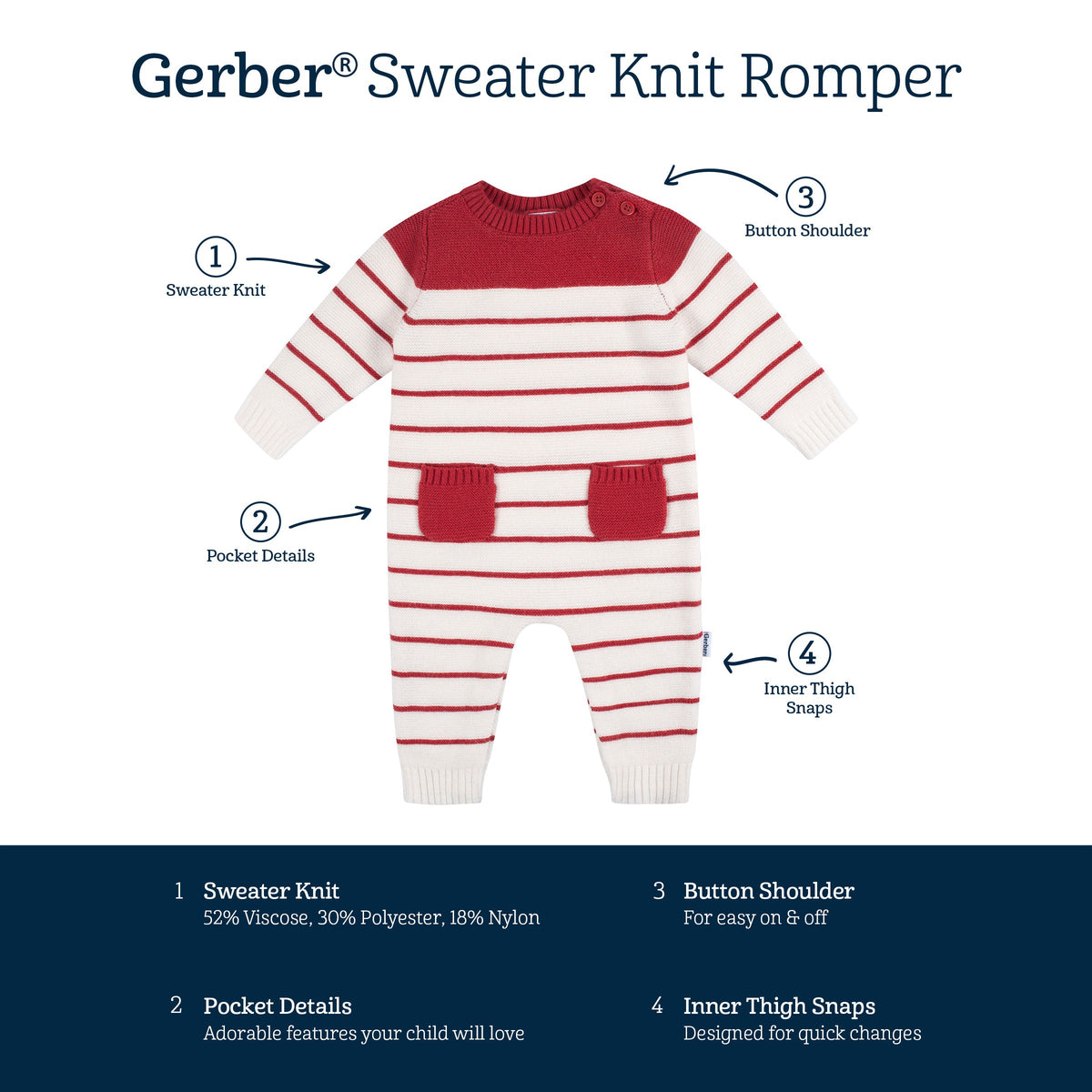 Baby Boys Red & White Romper, view 5