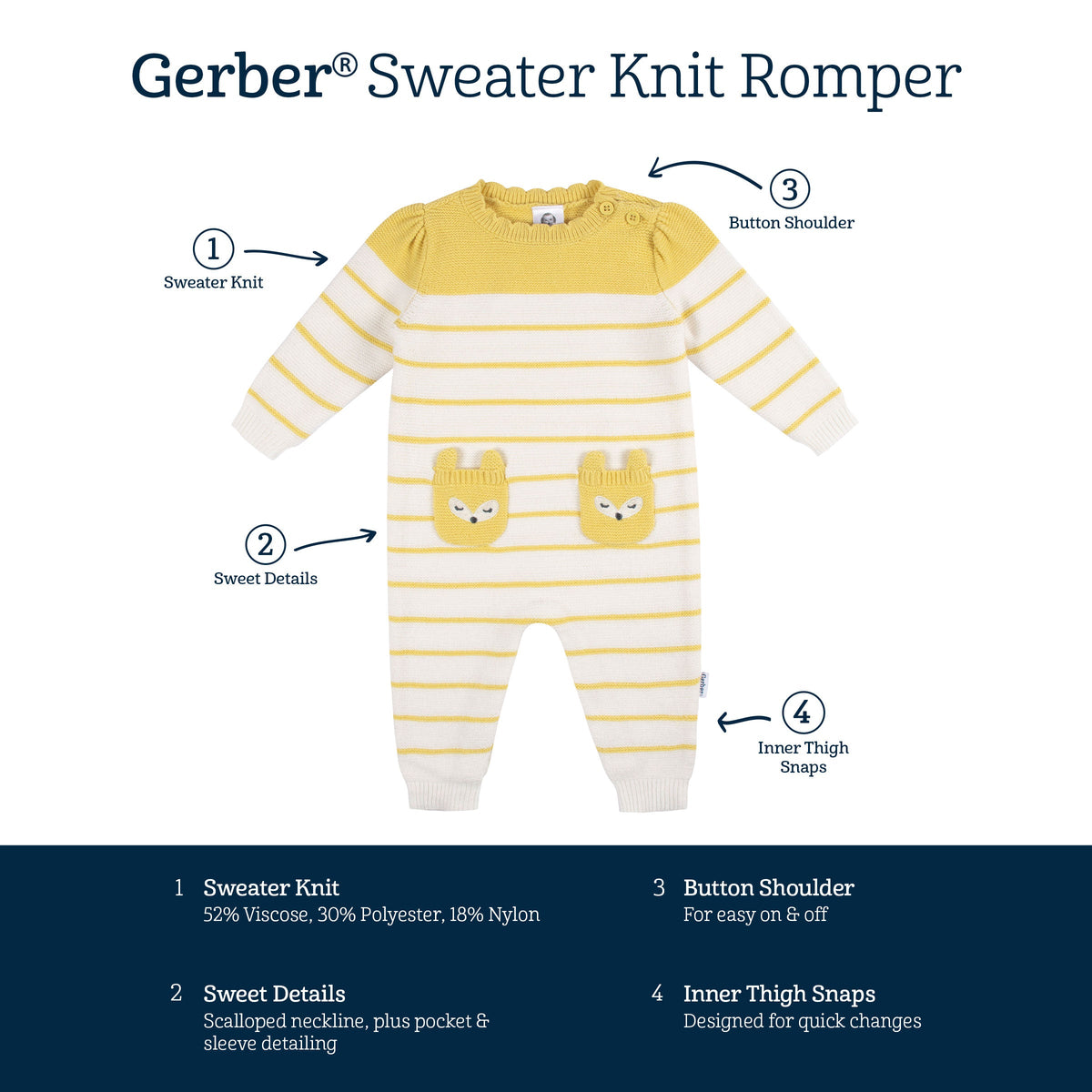 Baby Girls Fox Romper, view 5