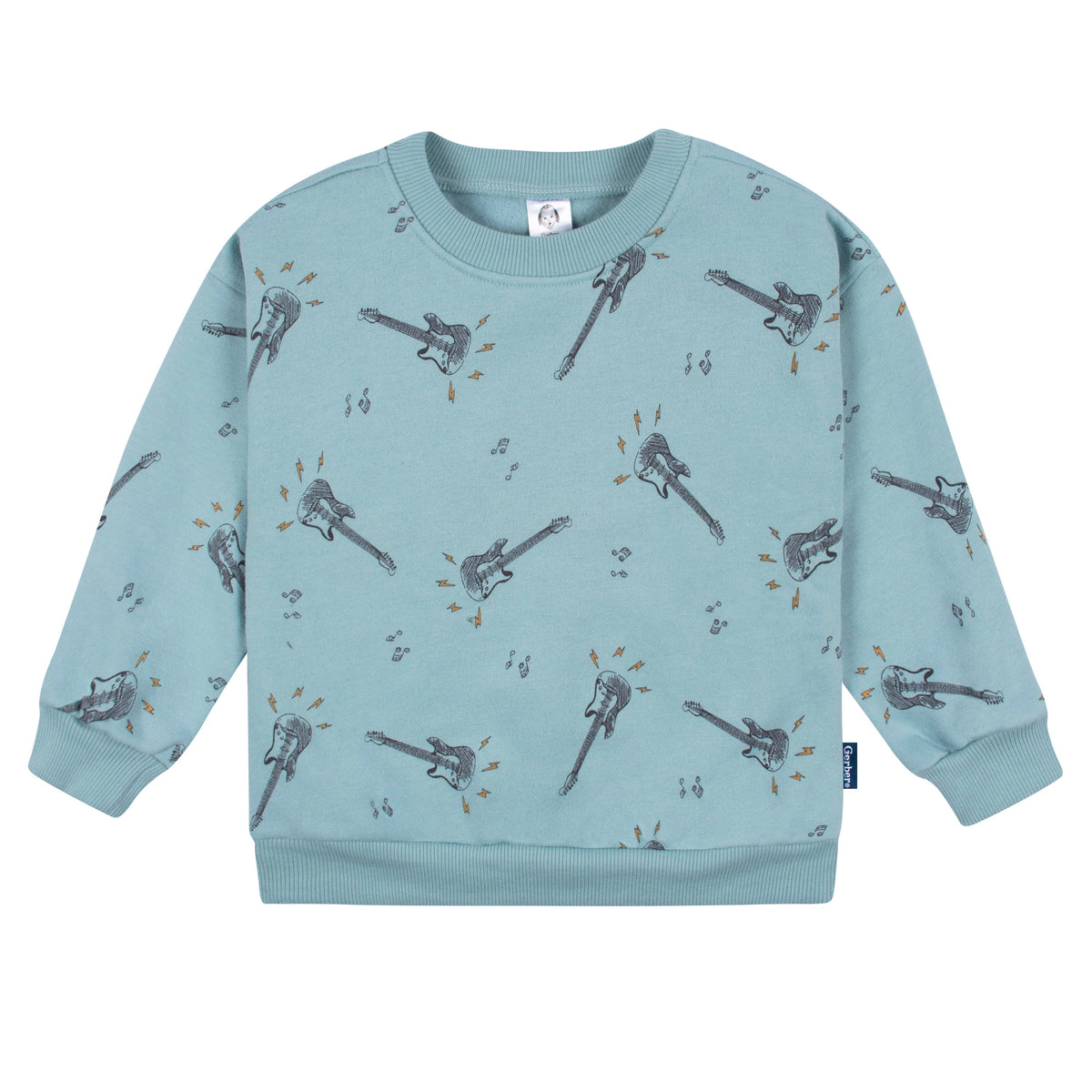 2-Piece Infant and Toddler Boys Teal Guitars Sweatshirt & Pant Set, additional view 1