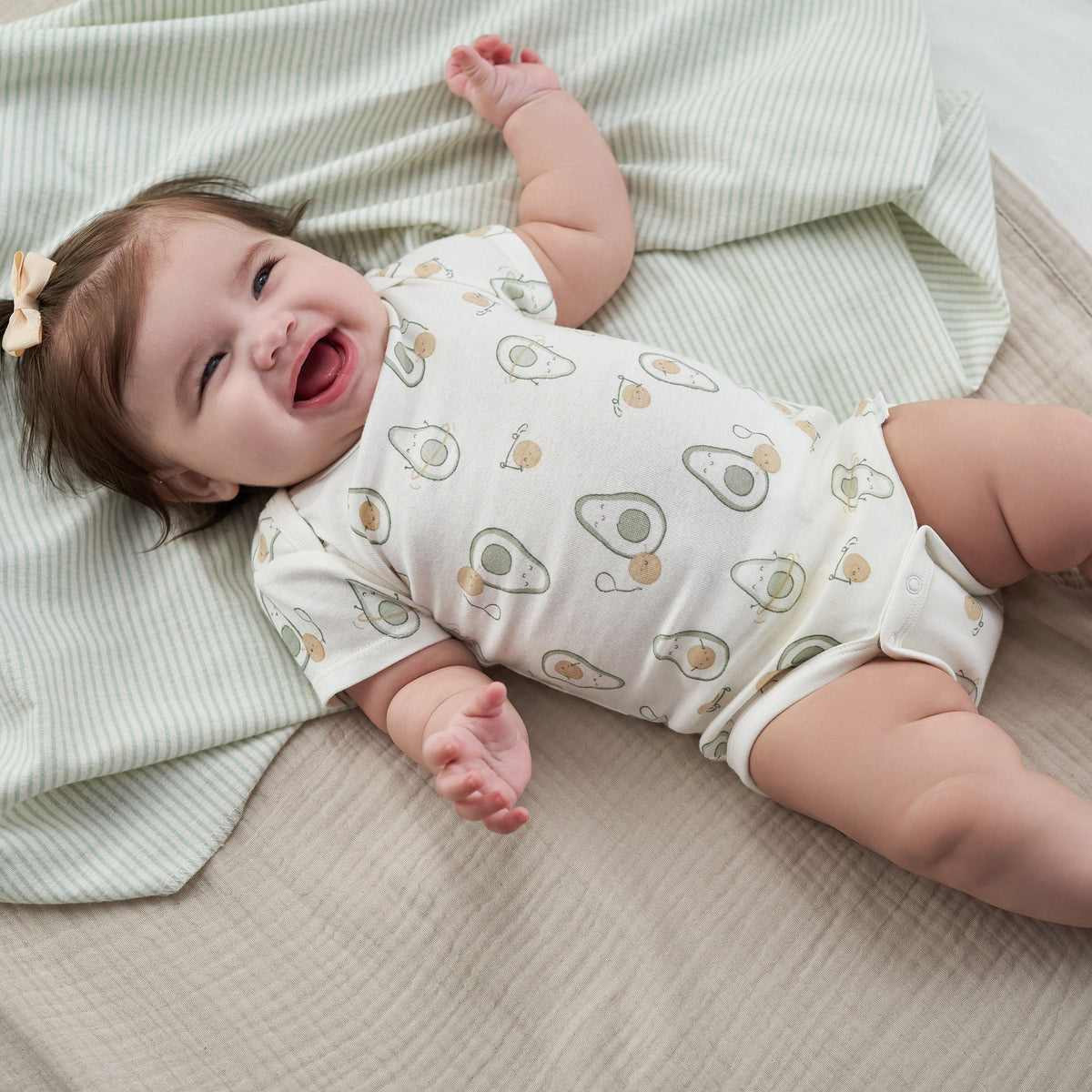 3-Pack Baby Neutral Avo-Cuddle Short Sleeve Onesies Bodysuits, lifestyle photo 2