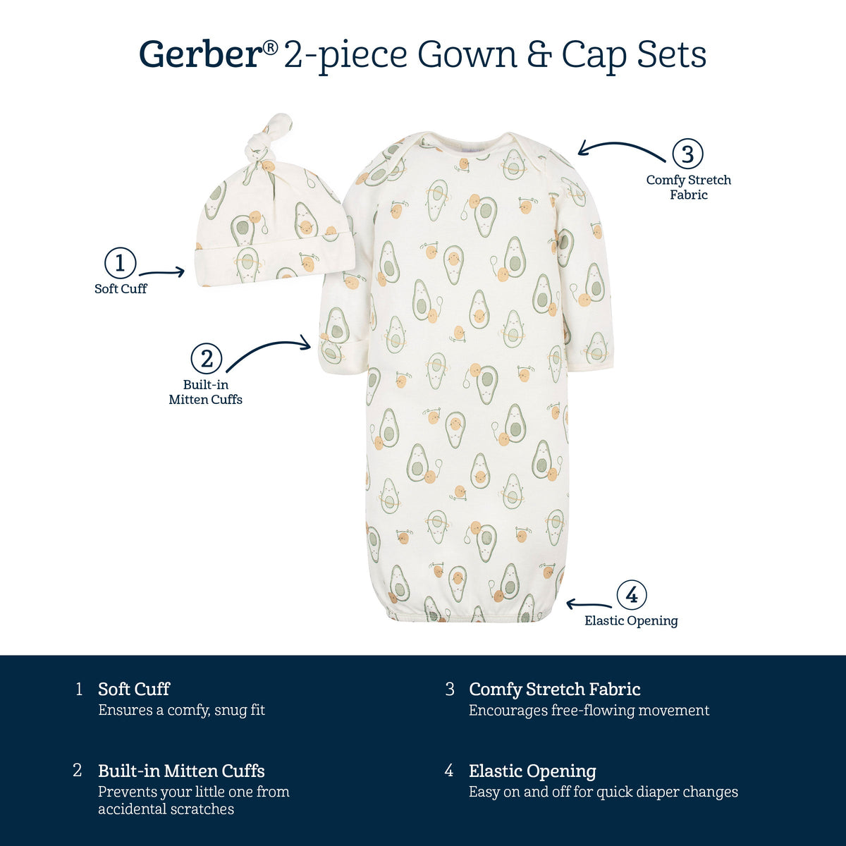 2-Piece Baby Neutral Avo-Cuddle Gown & Cap Set-Gerber Childrenswear Wholesale