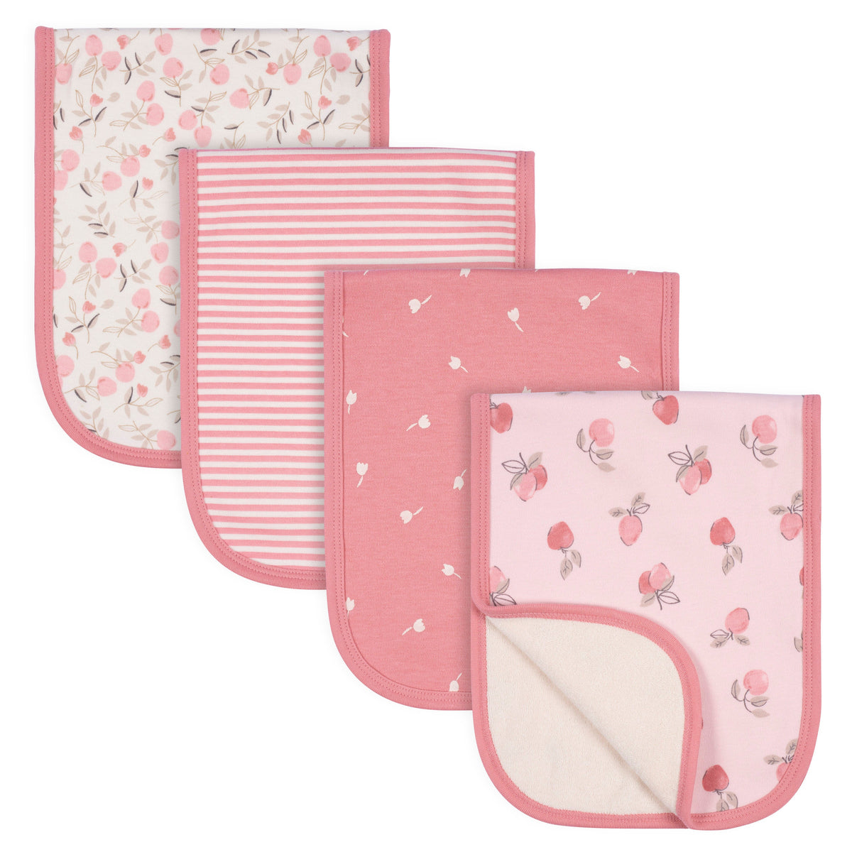 4-Pack Baby Girls Appley Sweet Burpcloths