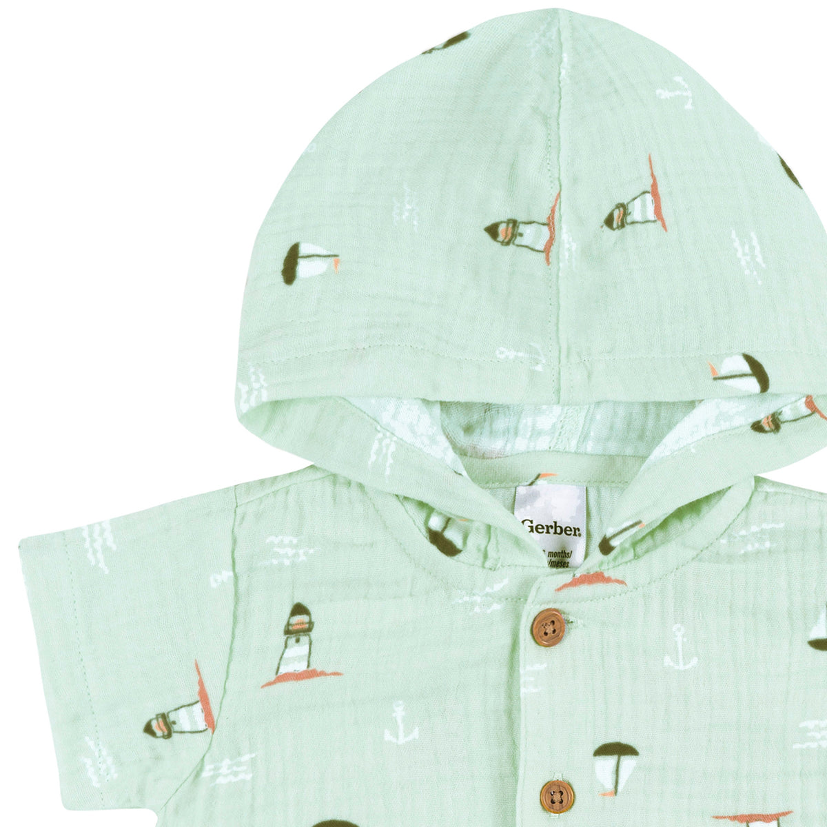 Baby Boys Sea Scene Hooded Romper, close-up detail 1