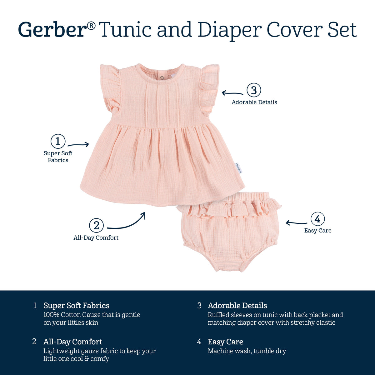 2-Piece Baby Girls Blush Tunic and Diaper Cover, view 7