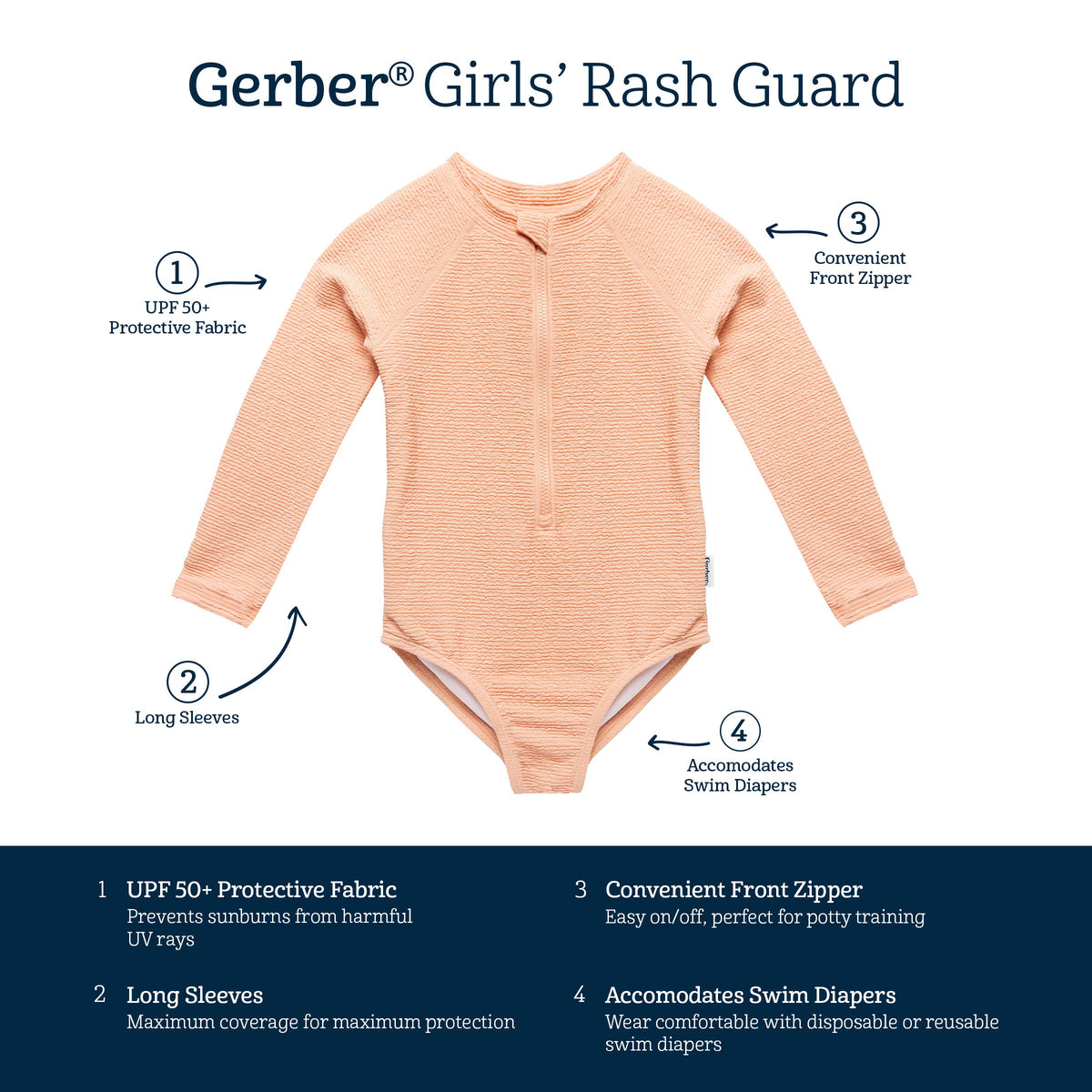 Toddler Girls Peach Rashguard, view 10