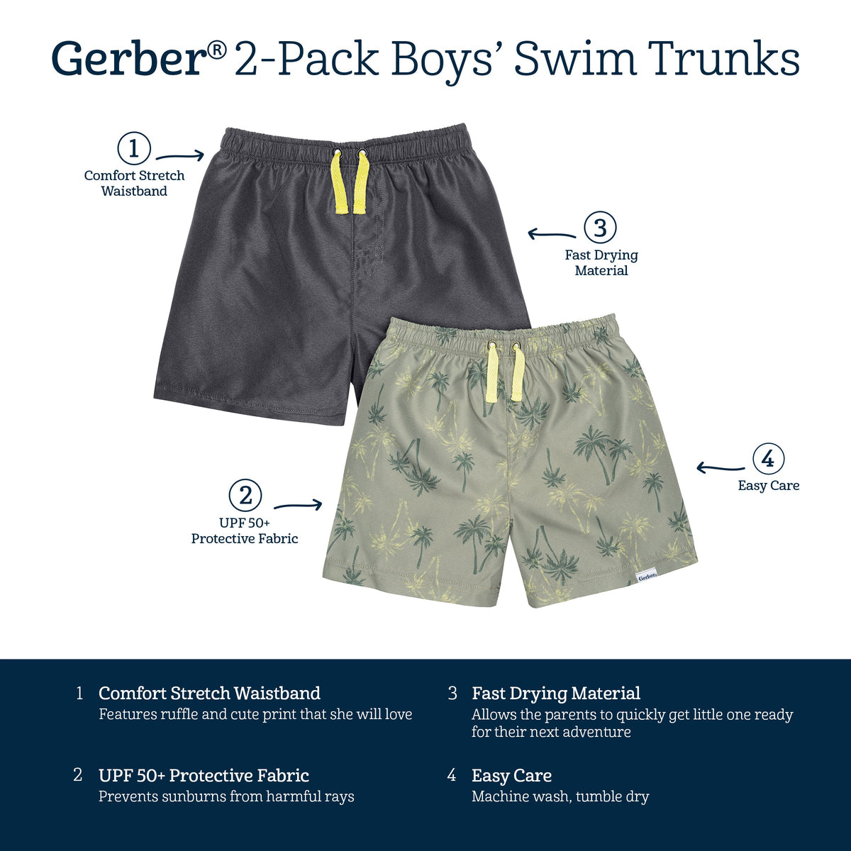 2-Pack Baby & Toddler Boys Palm Tree Swim Trunks, view 10