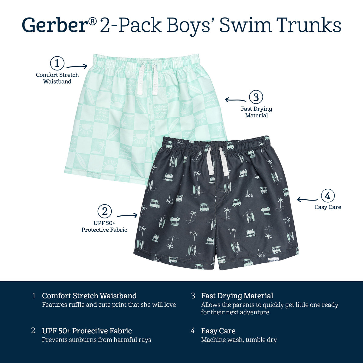 2-Pack Baby & Toddler Boys Surf Swim Trunks, view 12