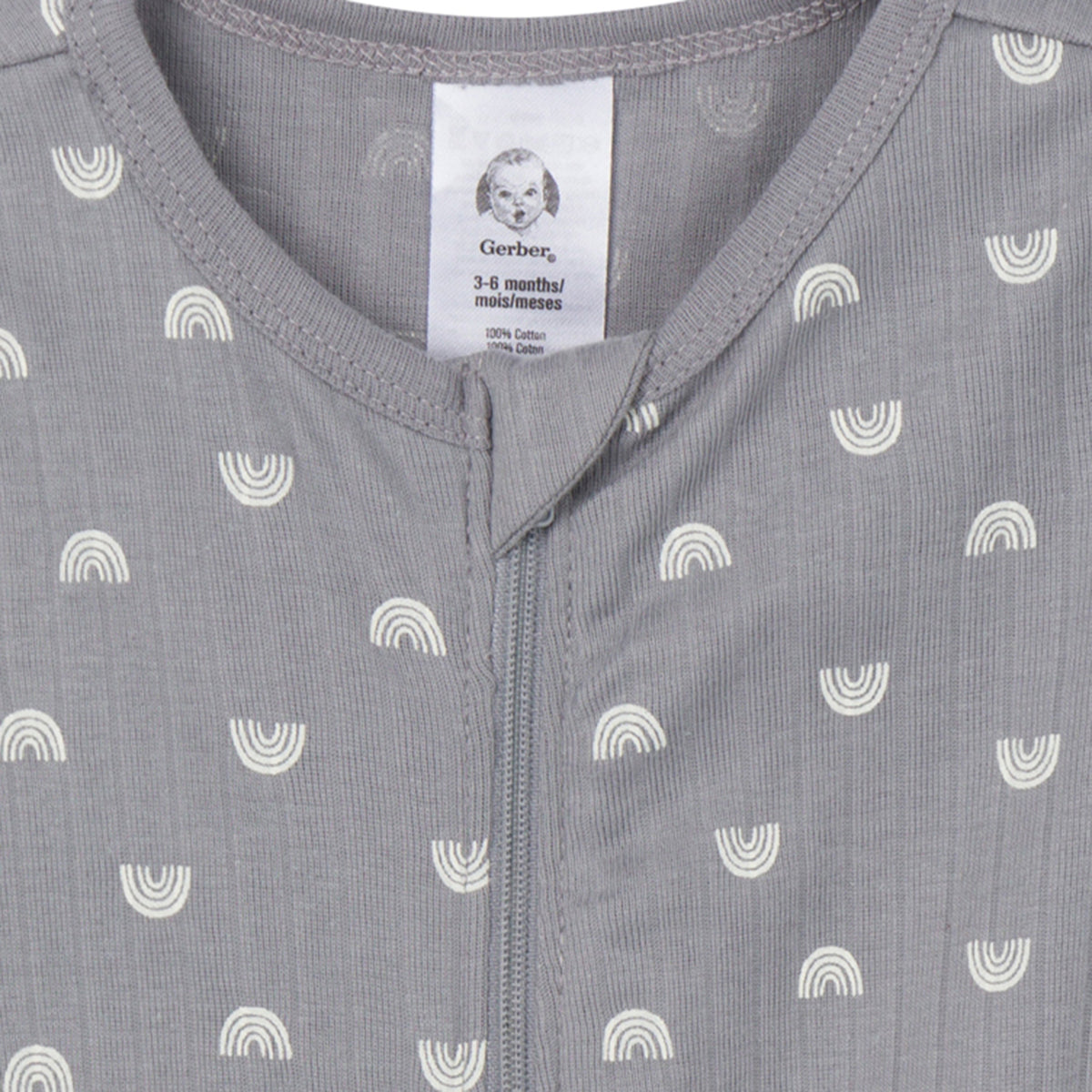 2-Pack Baby Neutral Neutral Grey Moons Sleep 'N Play With Mitten Cuffs, close-up detail 3